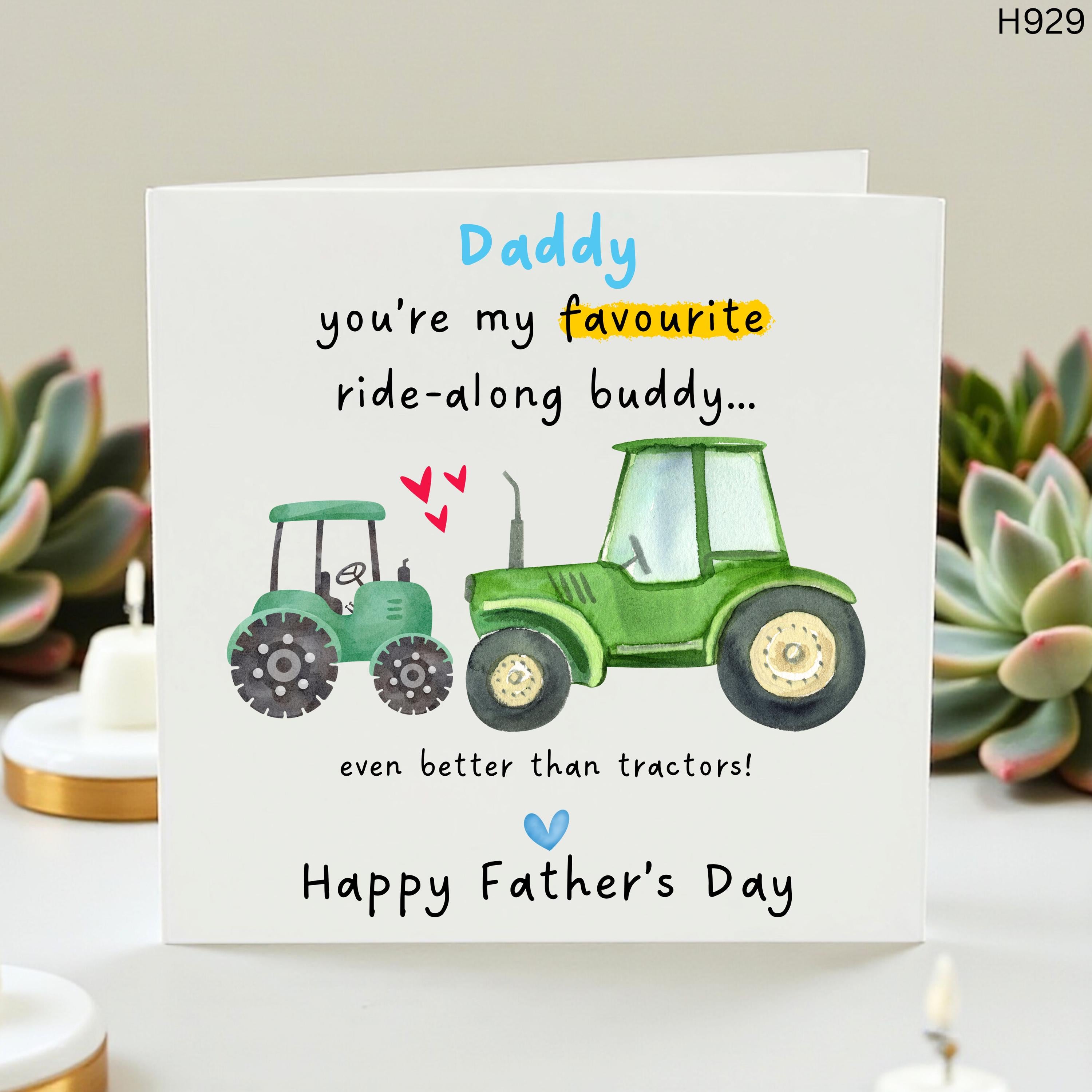 Tractor Father's Day Card - Favourite Ride-Along Buddy Card for Farmer Dad, Grandad - Cute Farming Greeting Card from Son or Daughter