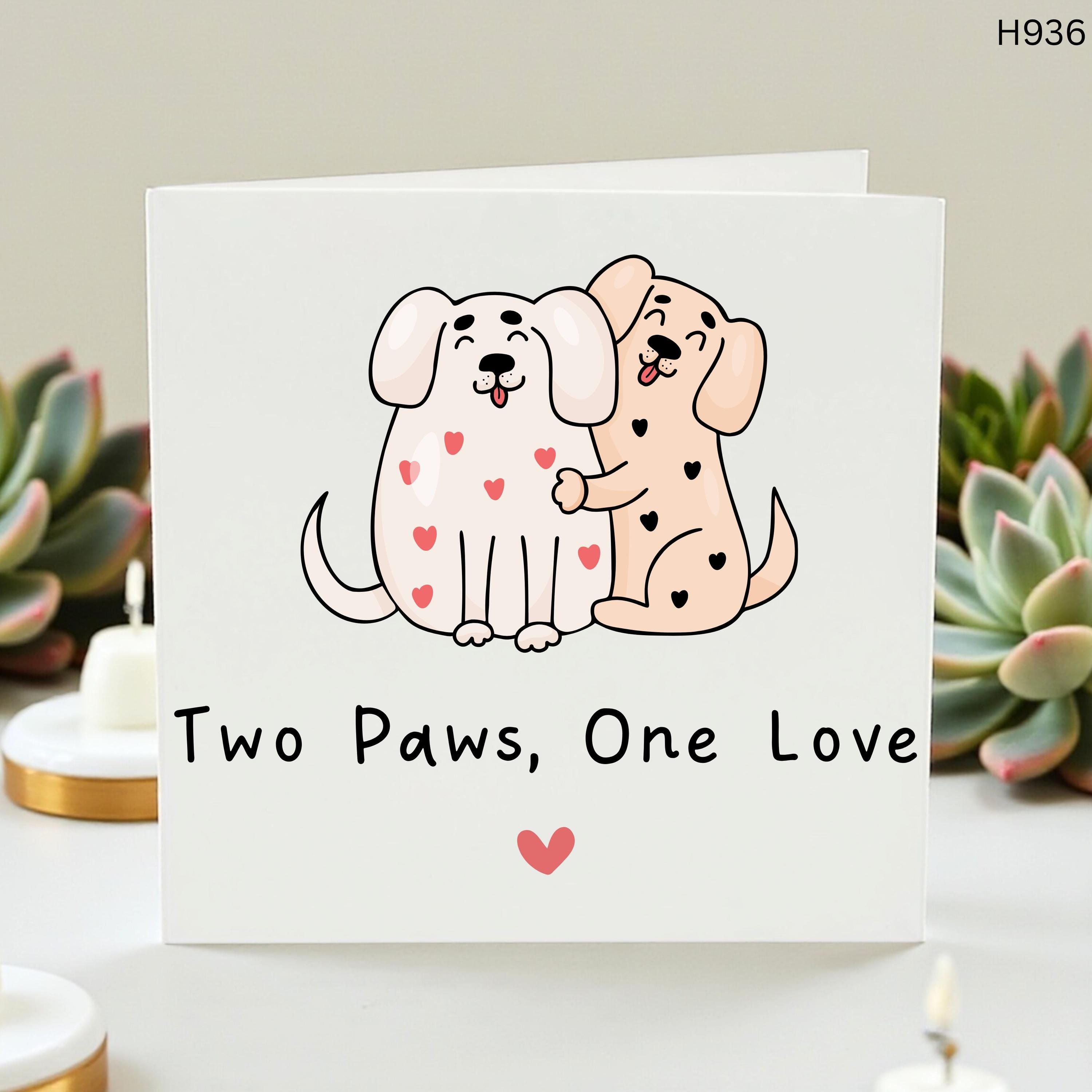 Cute Dog Anniversary Card - Two Paws One Love Funny Dog Card for Husband, Boyfriend, Wife - Romantic Dog Lover Greeting Card for Couples