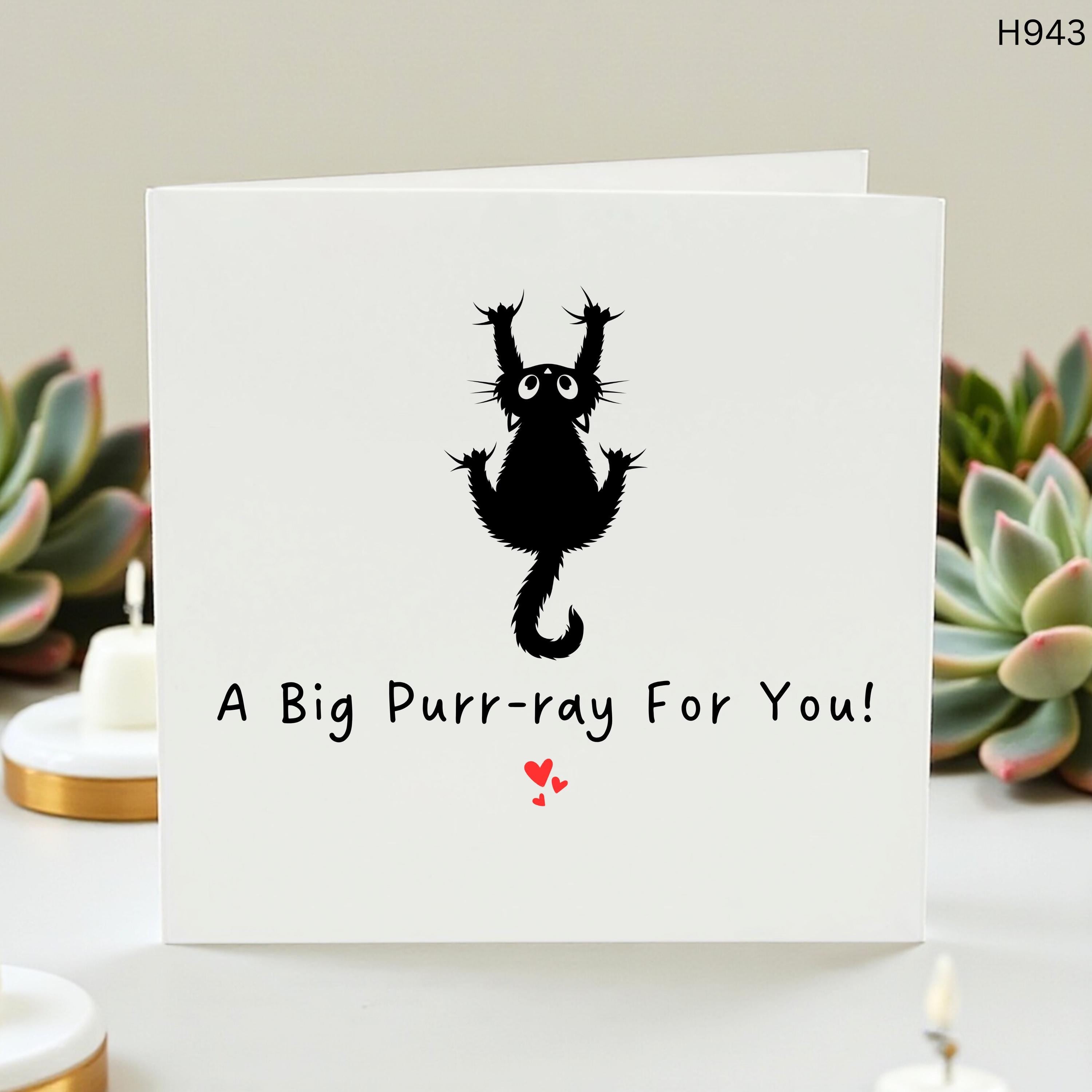 A Big Purr-ray For You Funny Cat Card - Black Cat Congratulations Card - Cute Cat Pun Birthday, Graduation, or New Job Card for Cat Lovers