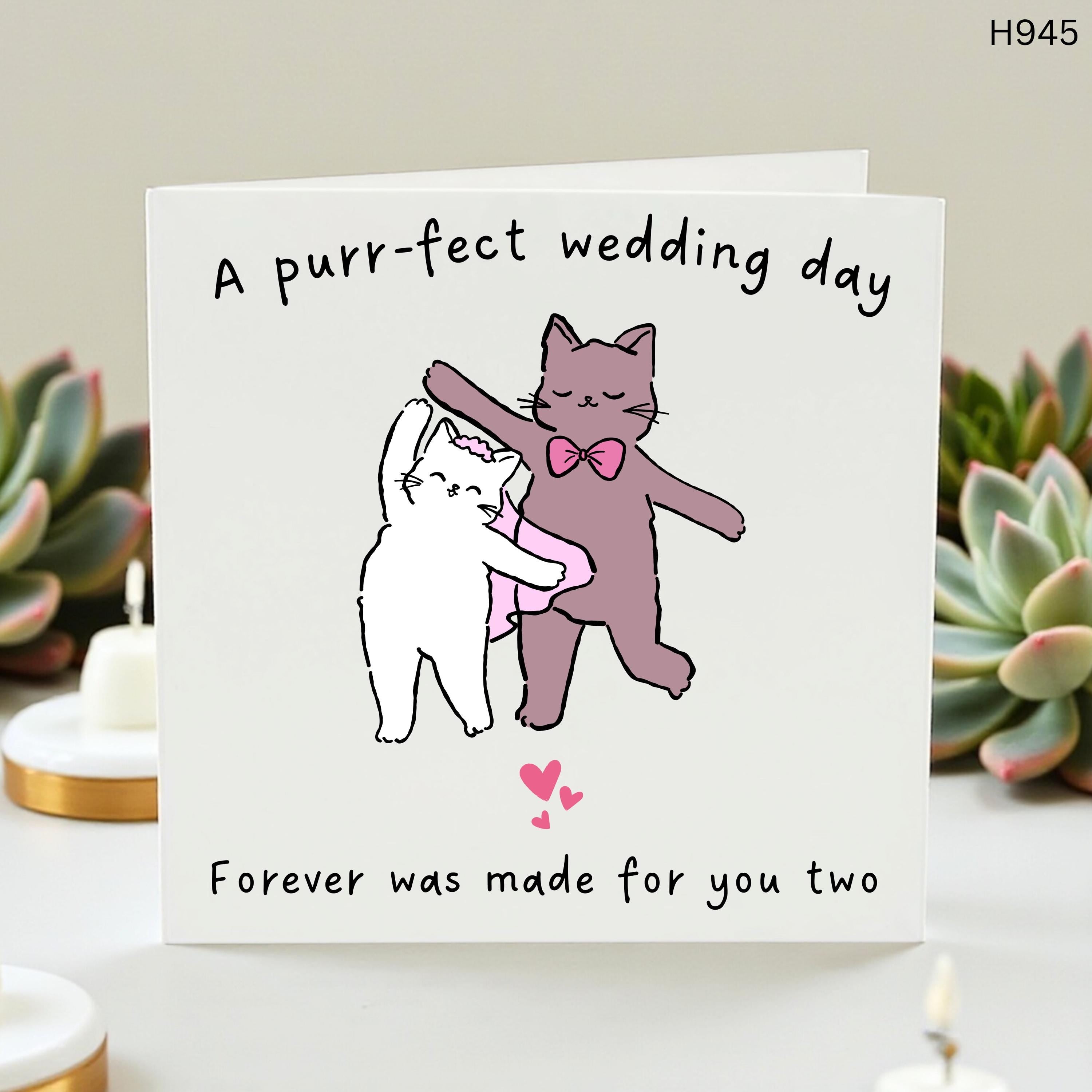 A Purr-fect Wedding Day Cat Card - Funny Dancing Cats Wedding Gift - Cute Cat Pun Anniversary Card - Forever Was Made For You Two Card
