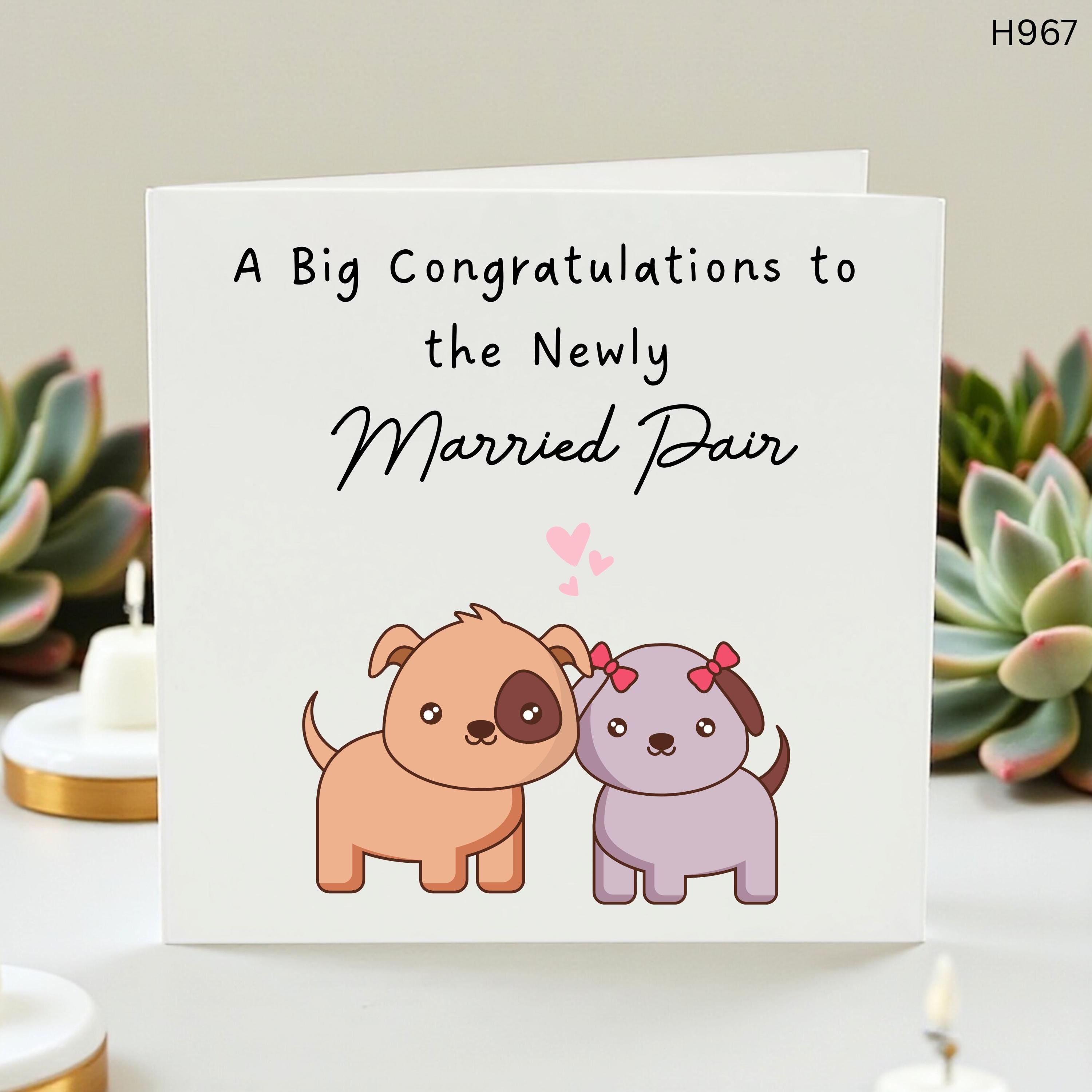 Congratulations to the Newly Married Pair Card, Cute Dog Wedding Card for Couple, Puppy Love Marriage Greeting, Newlyweds Congratulations