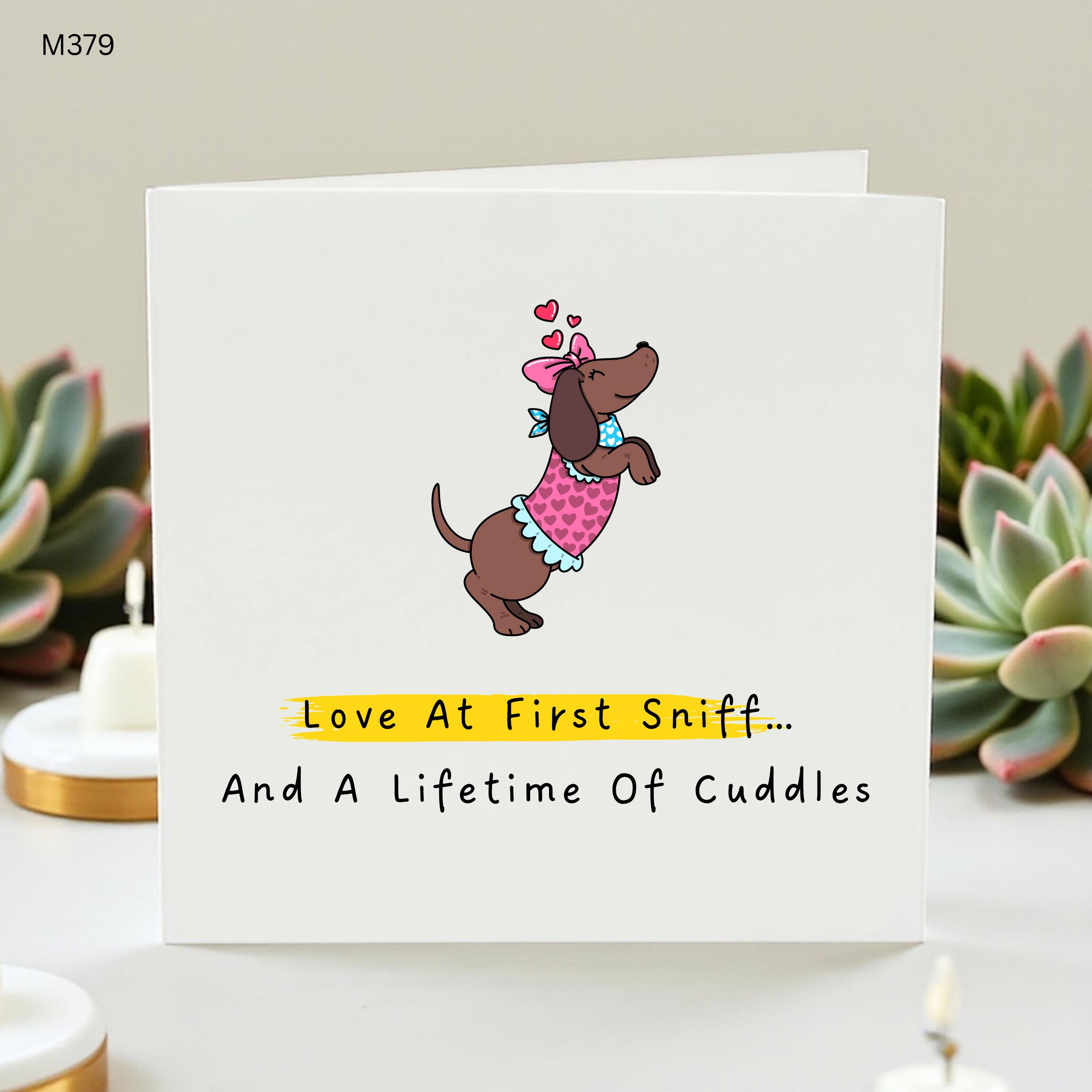 Love At First Sniff Dog Card, Funny Anniversary Card for Husband Wife, Cute Dachshund Valentine, Pet Lover Wedding Gift, Lifetime of Cuddles