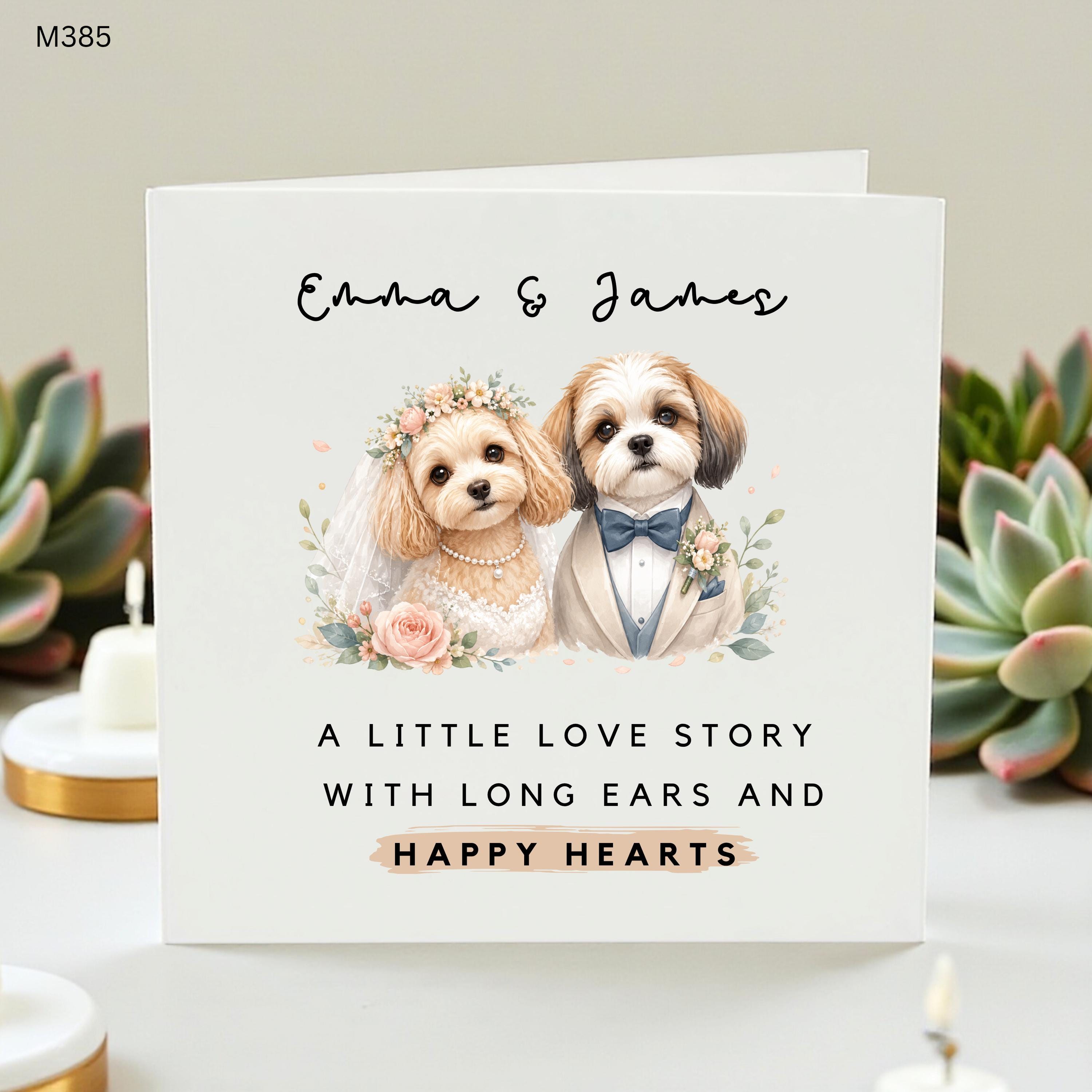 Personalized Dog Wedding Card, Custom Cockapoo Cavapoo Wedding, Little Love Story Card, Shih Tzu Wedding Gift, Long Ears Happy Hearts Card