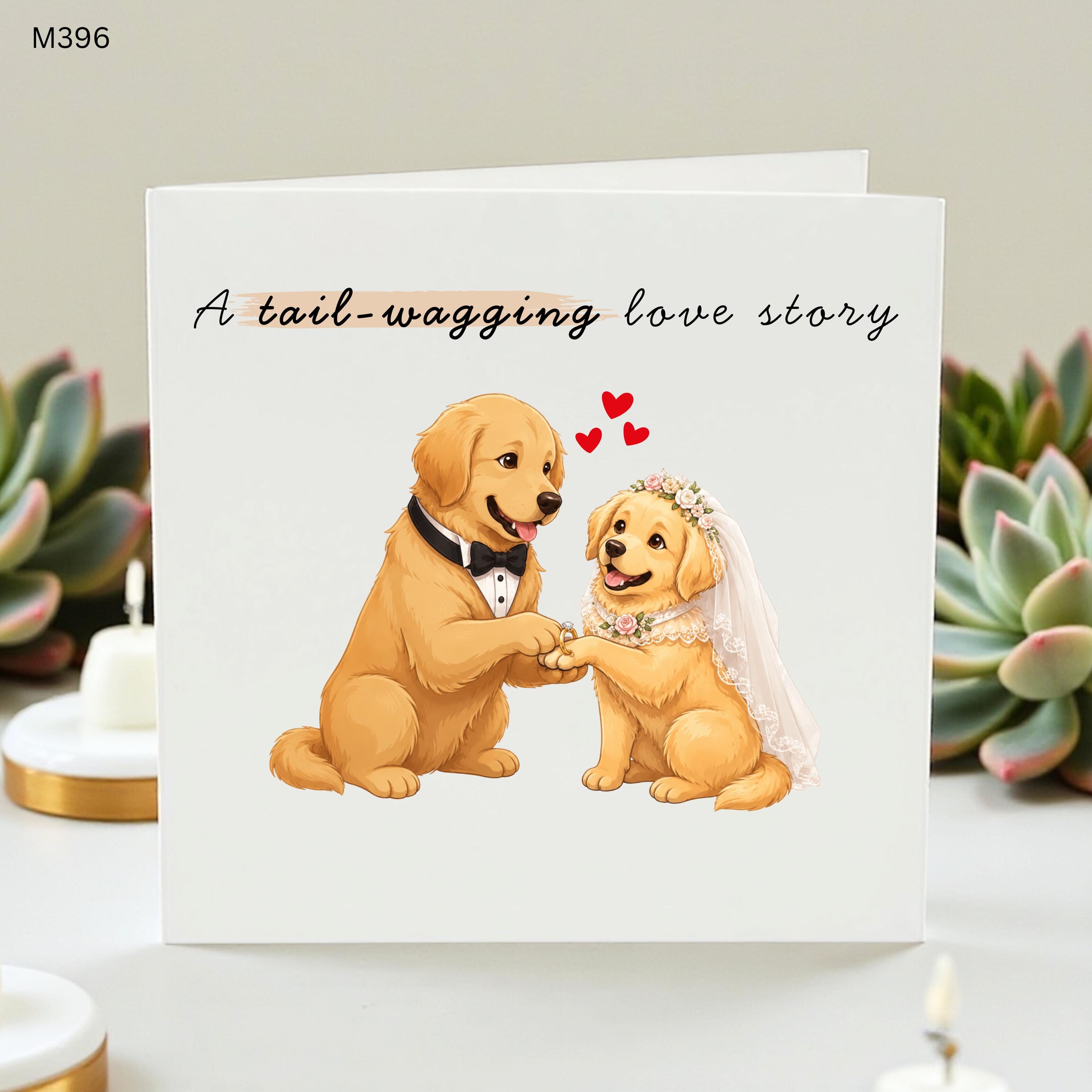 Golden Retriever Wedding Card, A Tail-Wagging Love Story Dog Lover Wedding Gift, Cute Retriever Bride and Groom Greeting Card for Couple