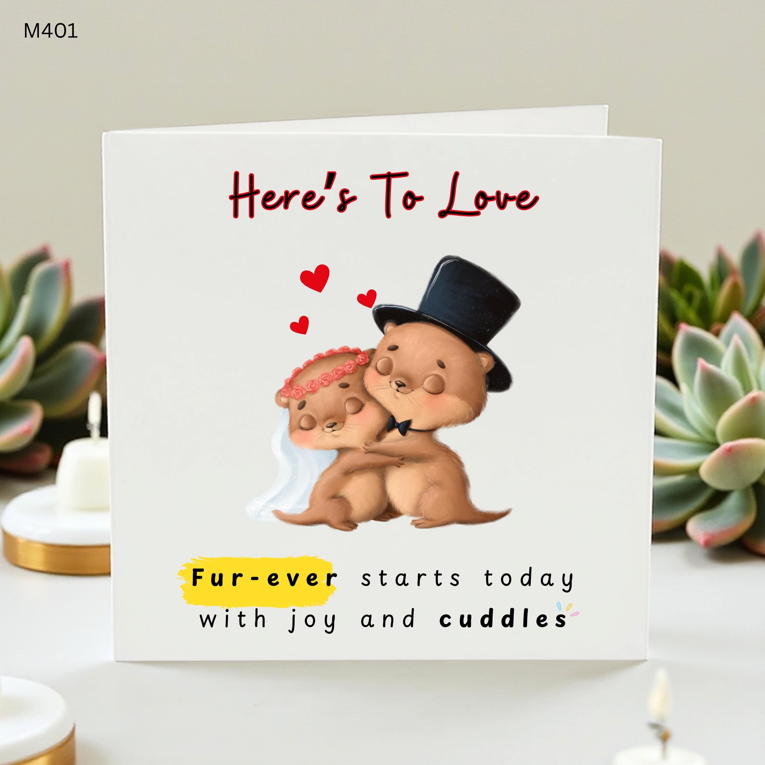 Cute Otter Wedding Card - Fur-ever Starts Today - Significant Otter Bride and Groom Illustration - Whimsical Animal Wedding Greeting Card