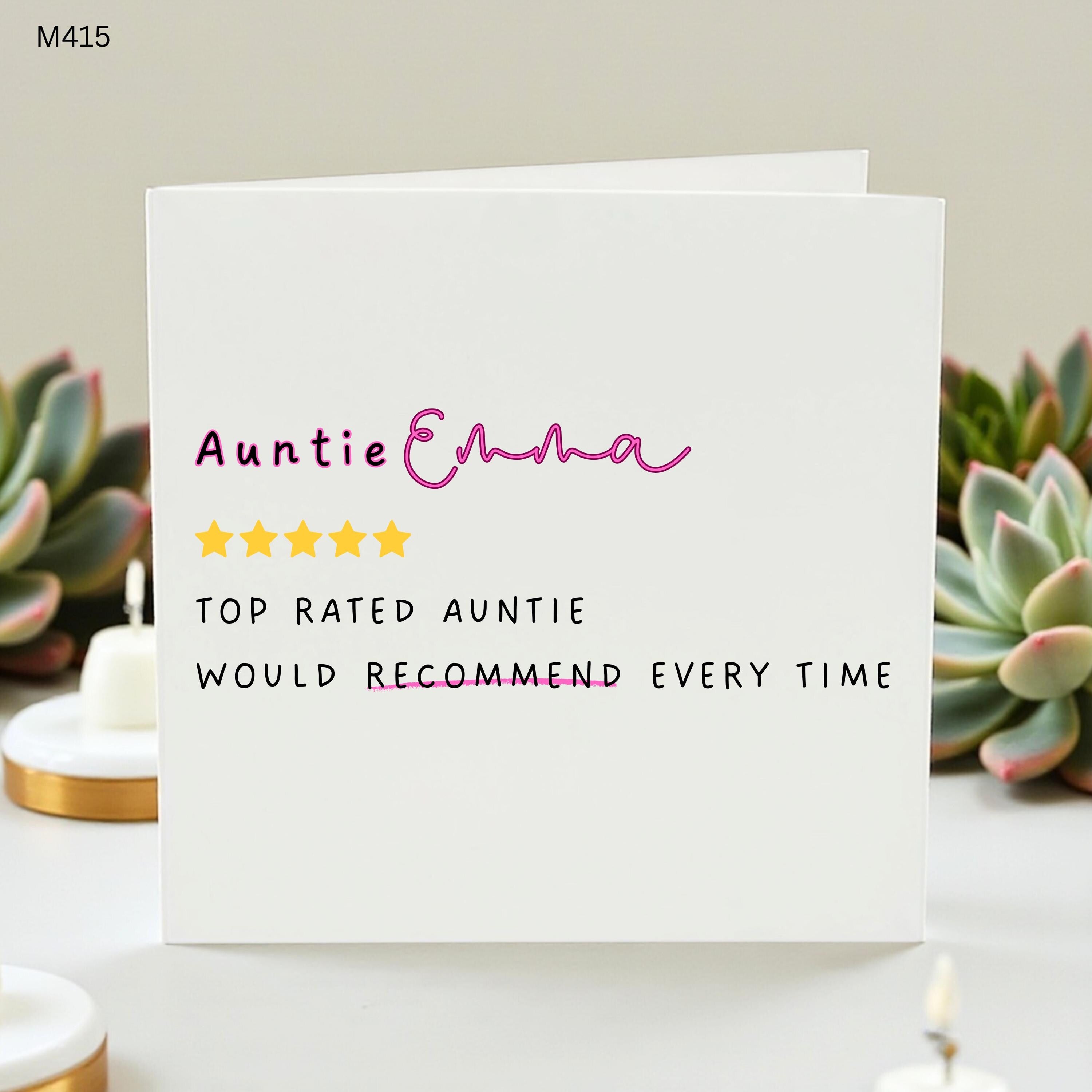 Personalized Auntie Birthday Card, 5 Star Review Top Rated Auntie Greeting Card, Custom Name Aunt Card for Her, Funny Auntie Gift, Emma