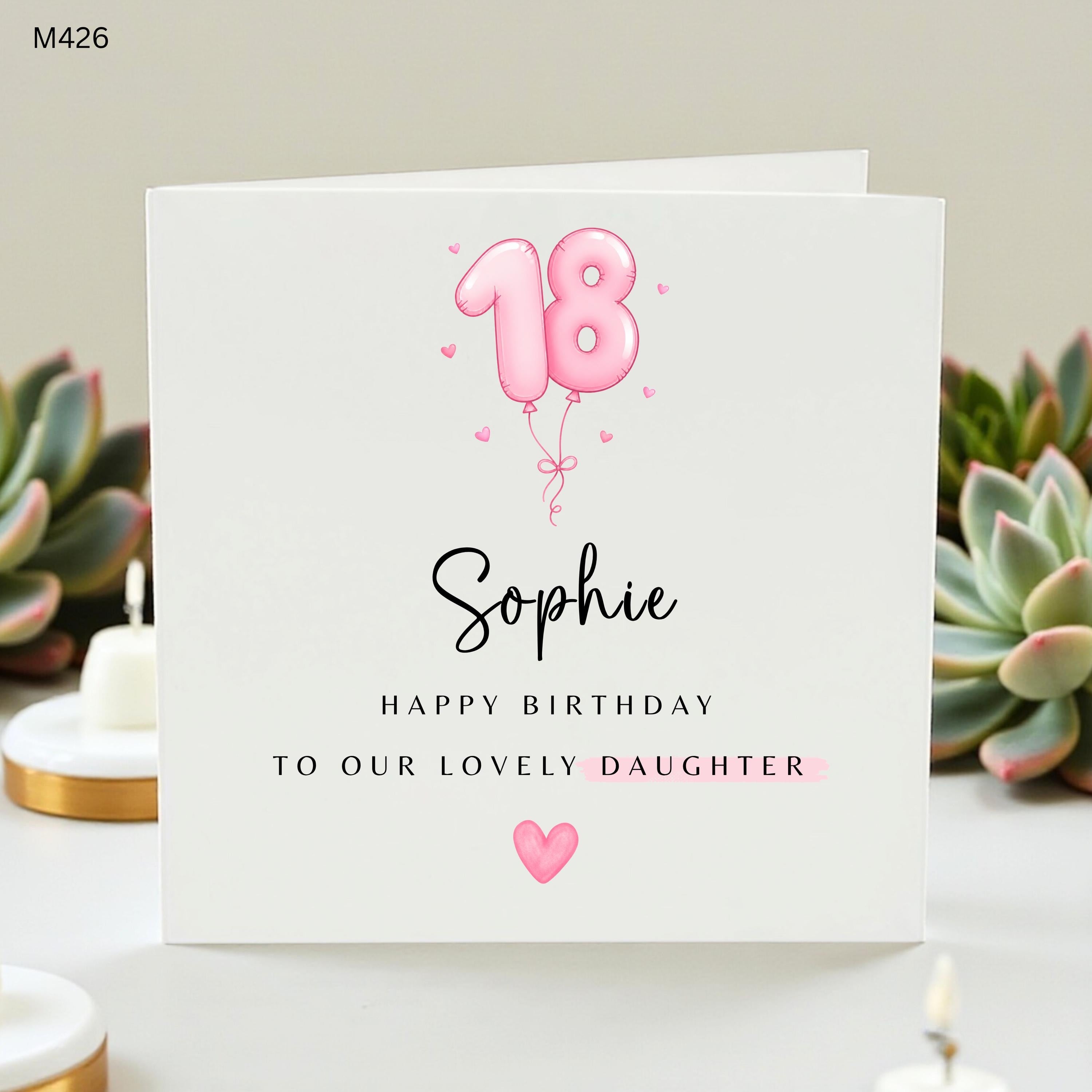 Personalized 18th Birthday Card for Daughter, Custom Name Sophie Pink Balloon Birthday Card, Daughter 18th Greeting Card, Milestone Birthday