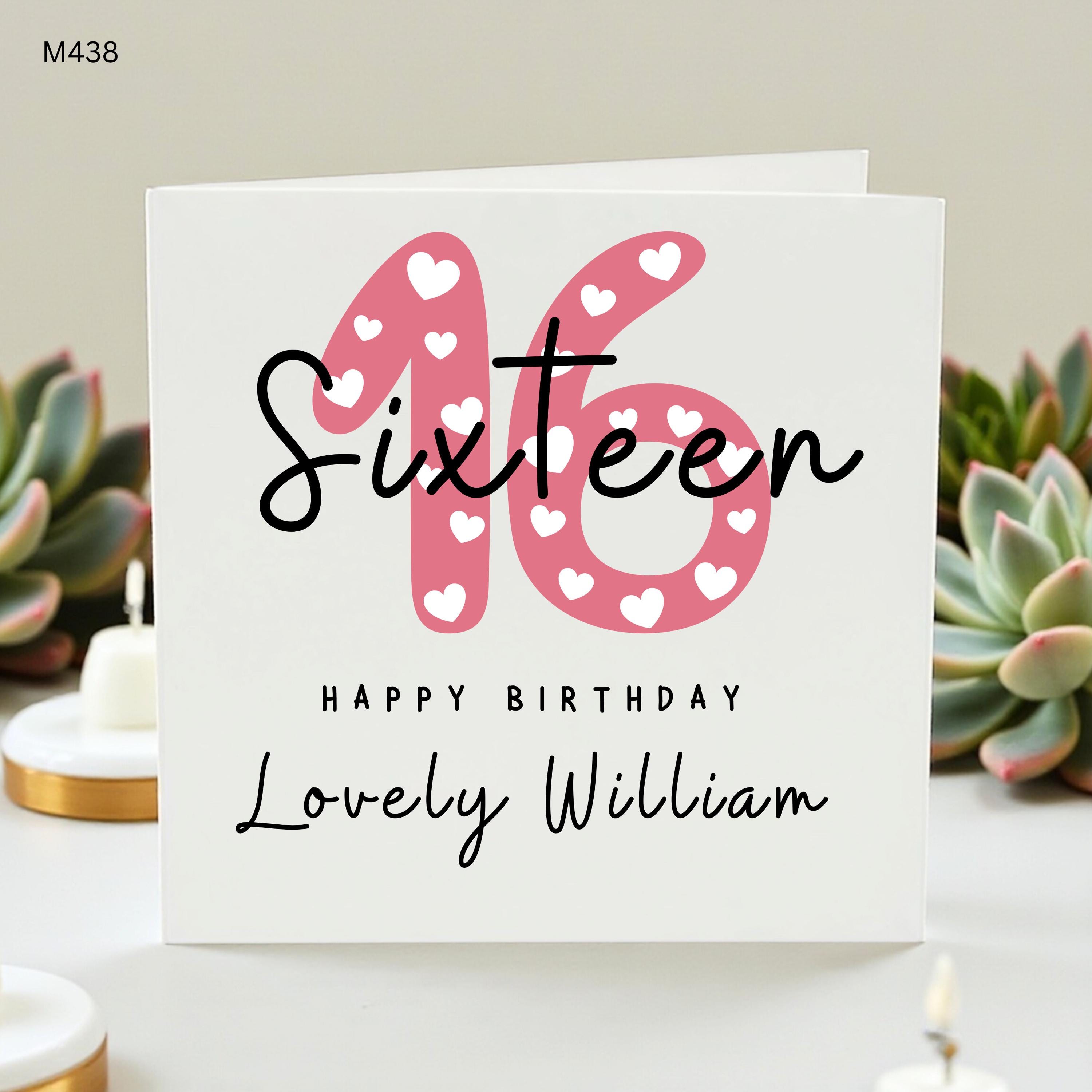 Personalized 16th Birthday Card for Her, Sweet Sixteen Card, Custom Name Happy Birthday Lovely William, Daughter Granddaughter Age 16 Card