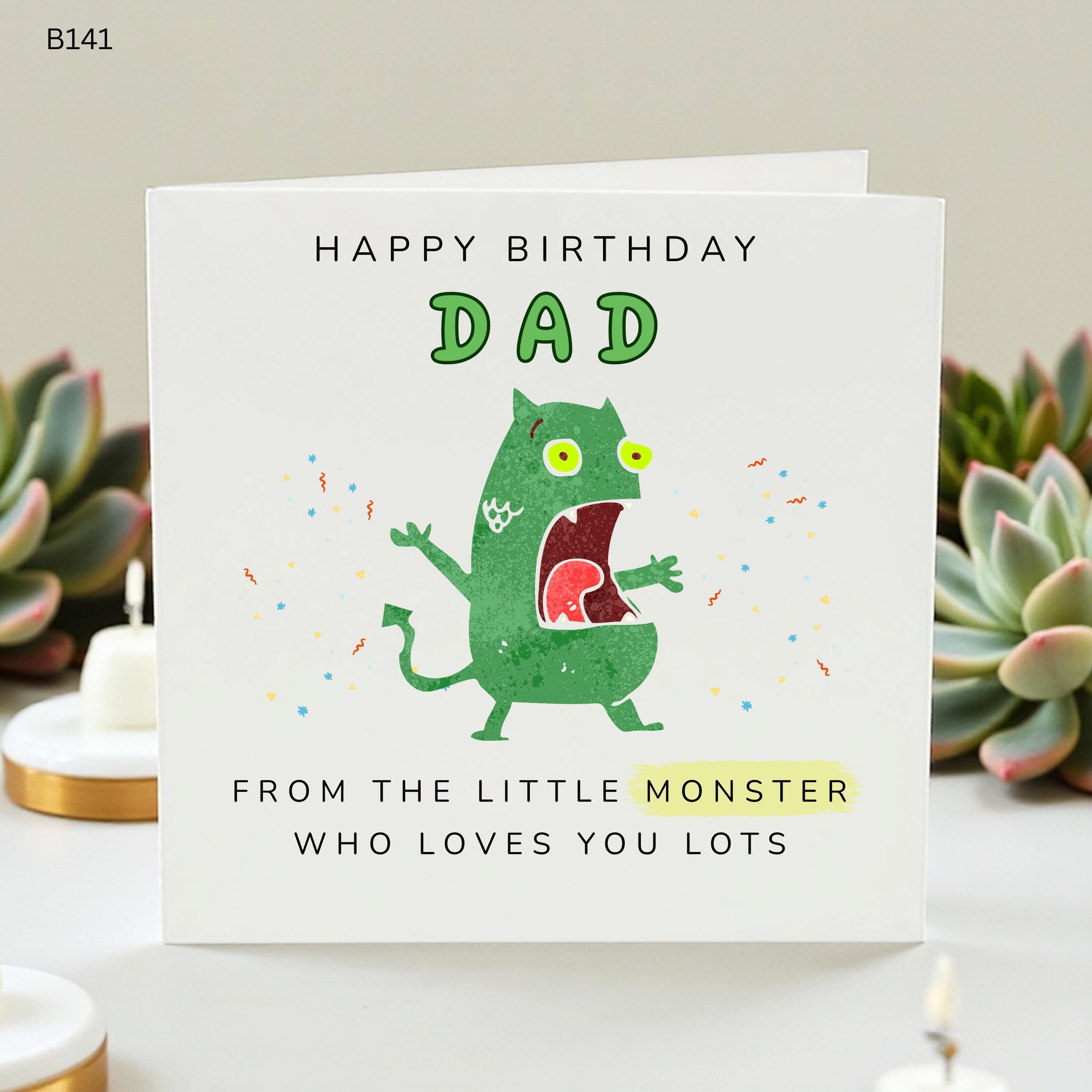 Funny Dad Birthday Card from Son Daughter, Little Monster Birthday Card for Dad, Cute Monster Card from Kids, Father Birthday Gift from Baby