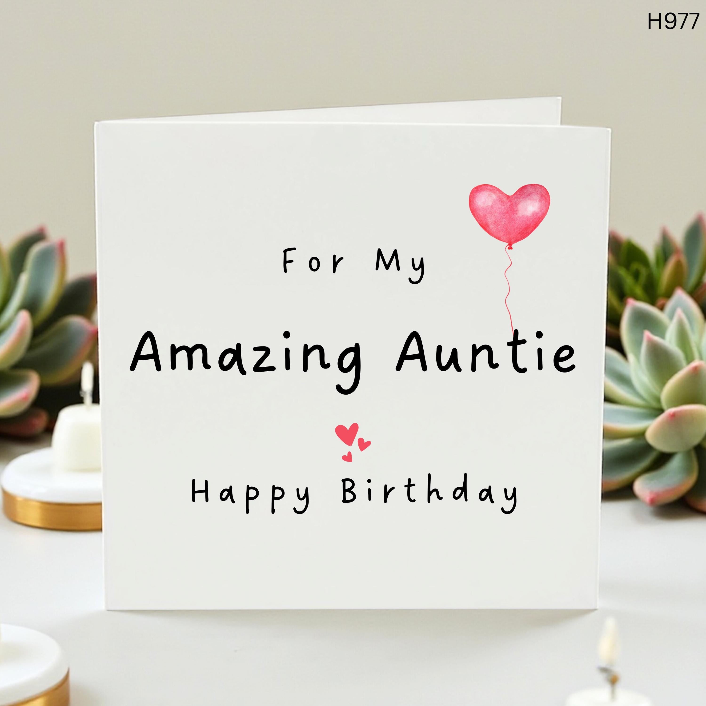 Happy Birthday For My Amazing Auntie Card, Heart Balloon Birthday Card for Her, Special Best Auntie Ever, Cute Watercolor Birthday Card
