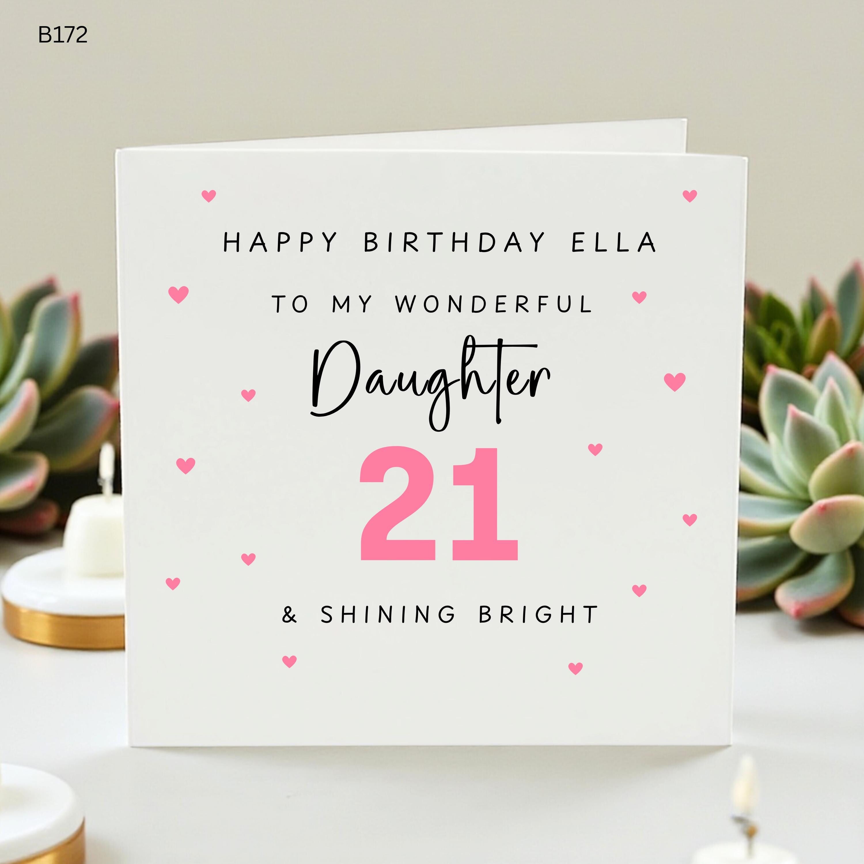 Personalized 21st Birthday Card for Daughter, Custom Name 21 Birthday Gift, To My Wonderful Daughter, Shining Bright 21st Card, Pink Hearts
