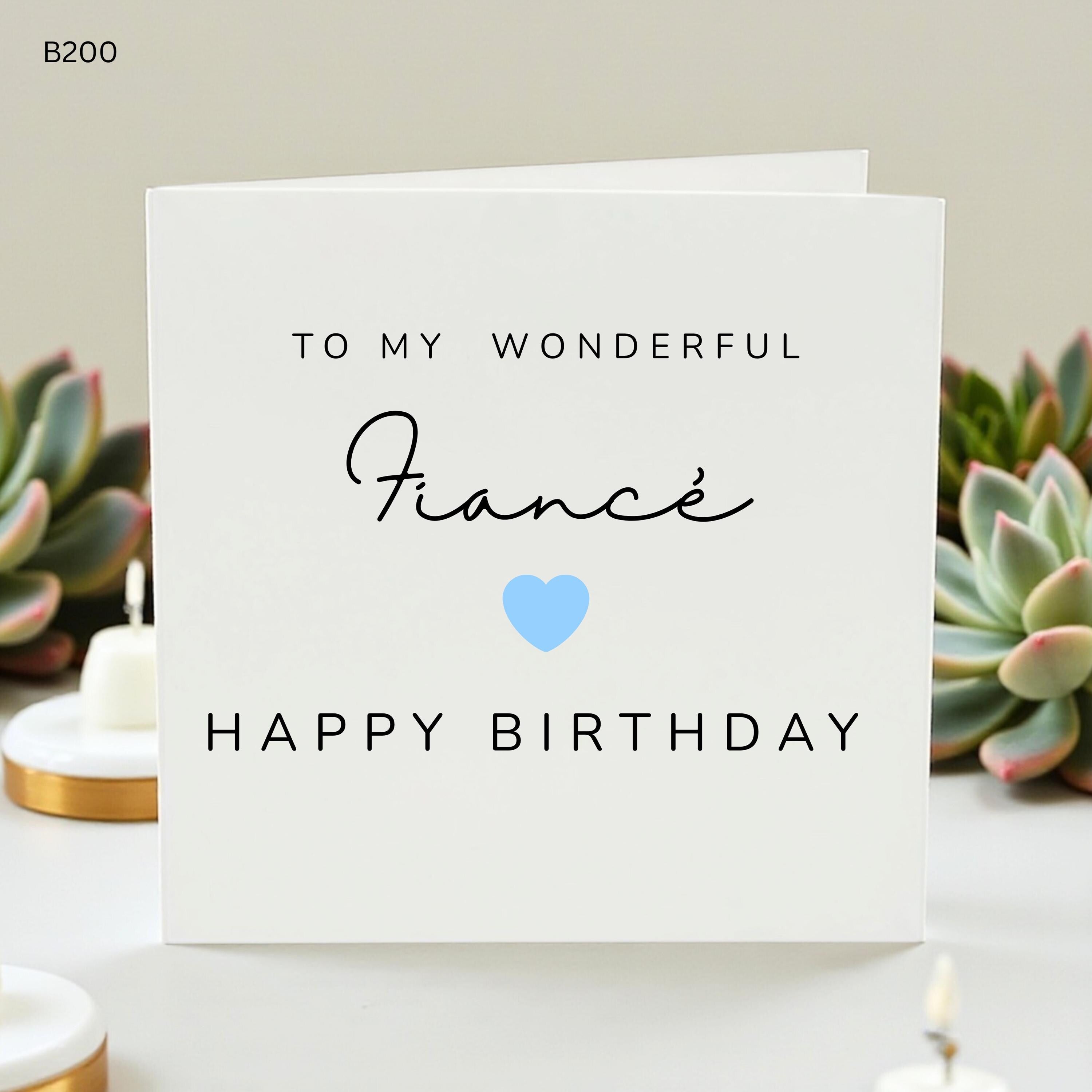 To My Wonderful Fiancé Birthday Card, Personalised Fiancé Card, Blue Heart Birthday Card for Him, Husband to be Card, Engagement Birthday