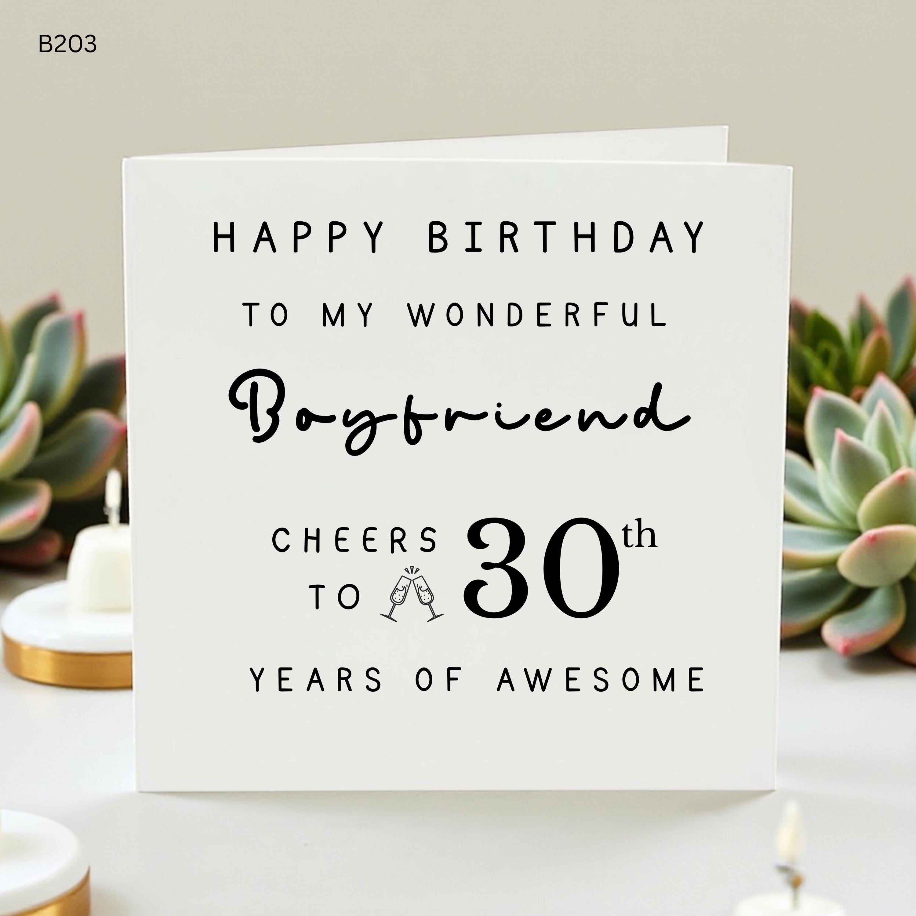 30th Birthday Card for Boyfriend, Cheers to 30 Years Card for Him, Wonderful Boyfriend 30th Birthday Gift, Milestone Birthday Card for Him