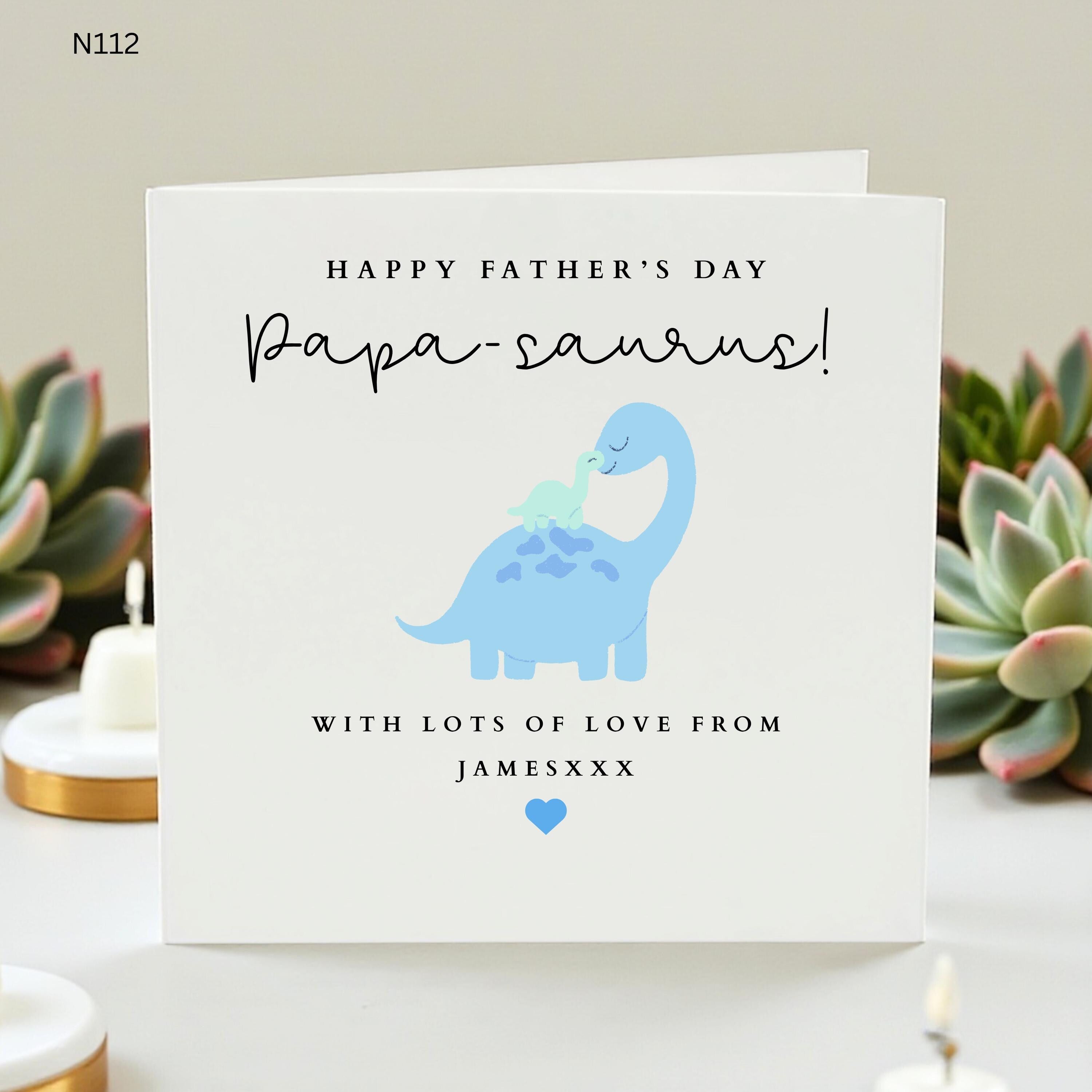 Personalized Papa-saurus Father's Day Card, Cute Dinosaur Dad Card from Kids, Custom Name Father's Day Gift, Dinosaur Theme Card for Papa