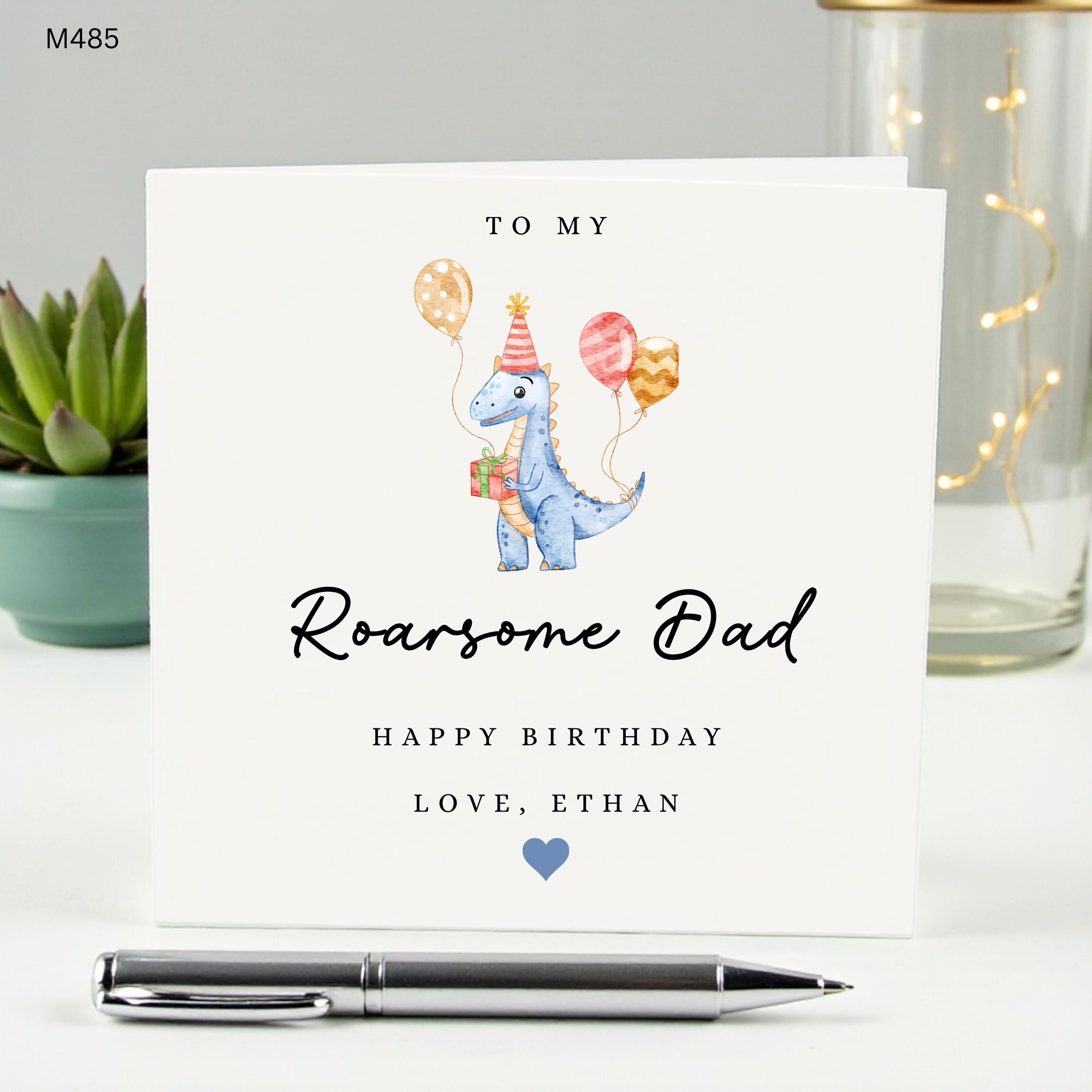 Personalized Roarsome Dad Birthday Card, Cute Dinosaur Birthday Card for Dad with Name, Custom Card from Kids, Happy Birthday Roarsome Dad