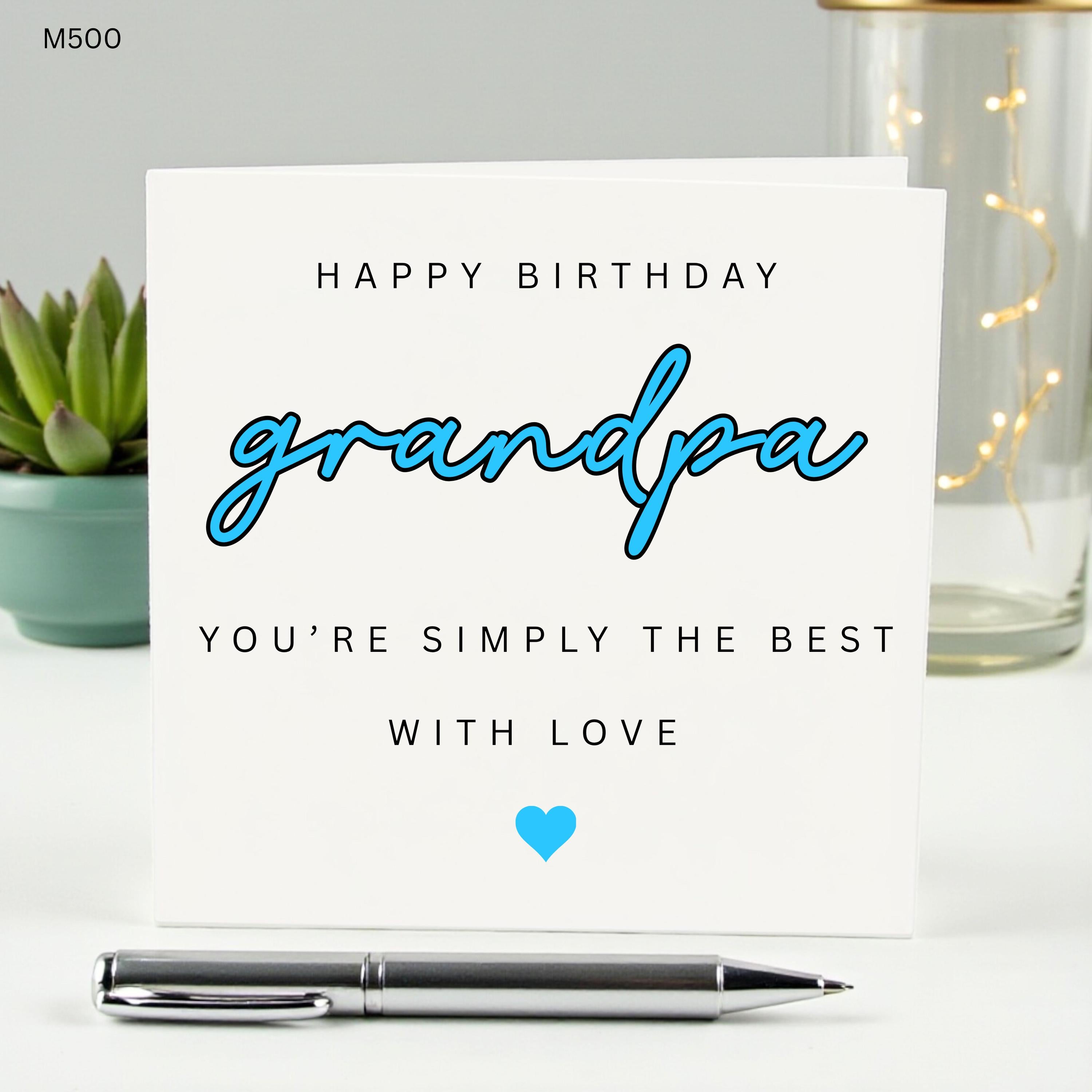 Happy Birthday Grandpa Card, You’re Simply The Best Grandpa, Blue Script Birthday Card for Gramps, Grandad Birthday Gift Card from Grandkids