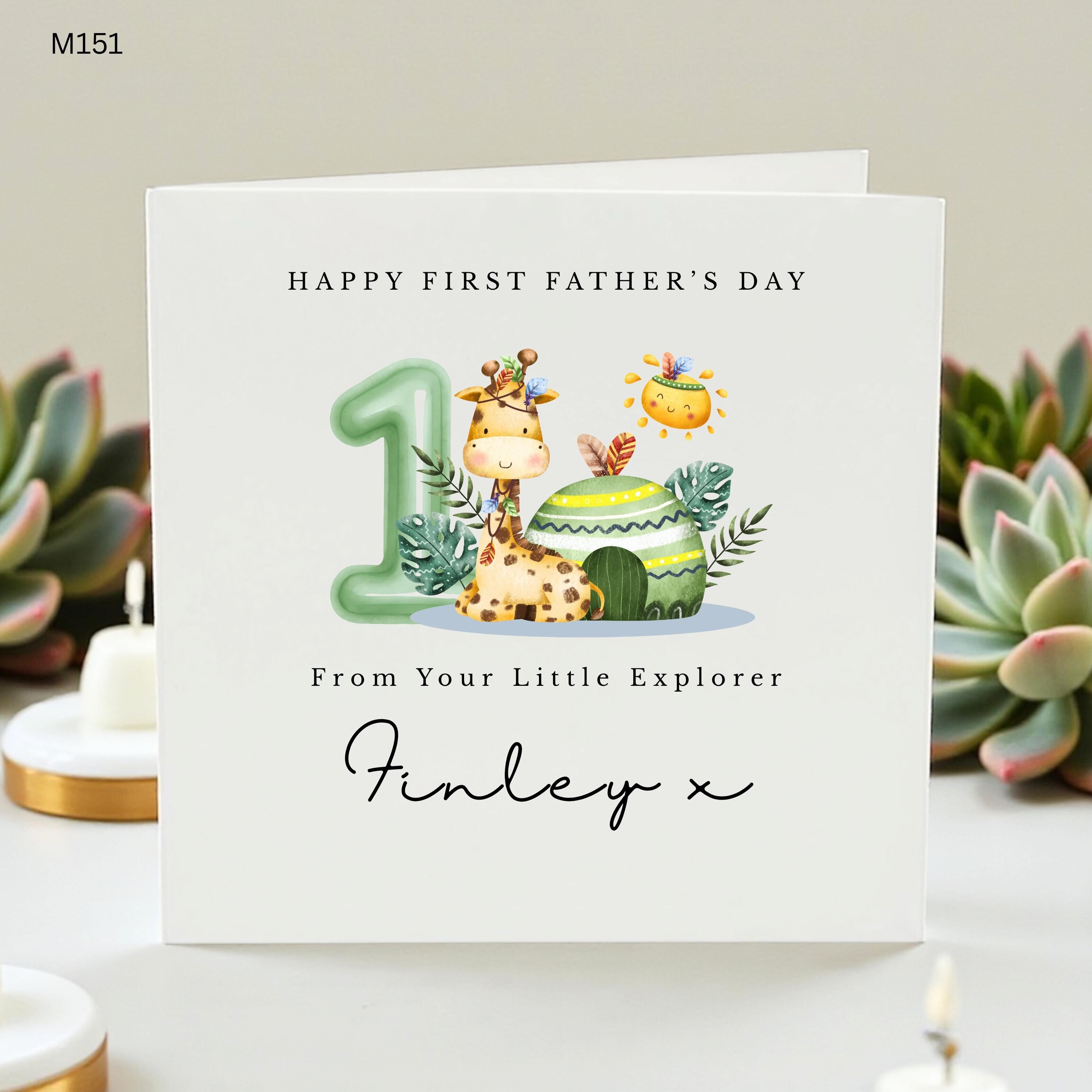 First Fathers Day Card, Little Explorer Card, New Dad Gift, Safari Theme, 1st Fathers Day from Baby, Personalized Giraffe Card for New Daddy