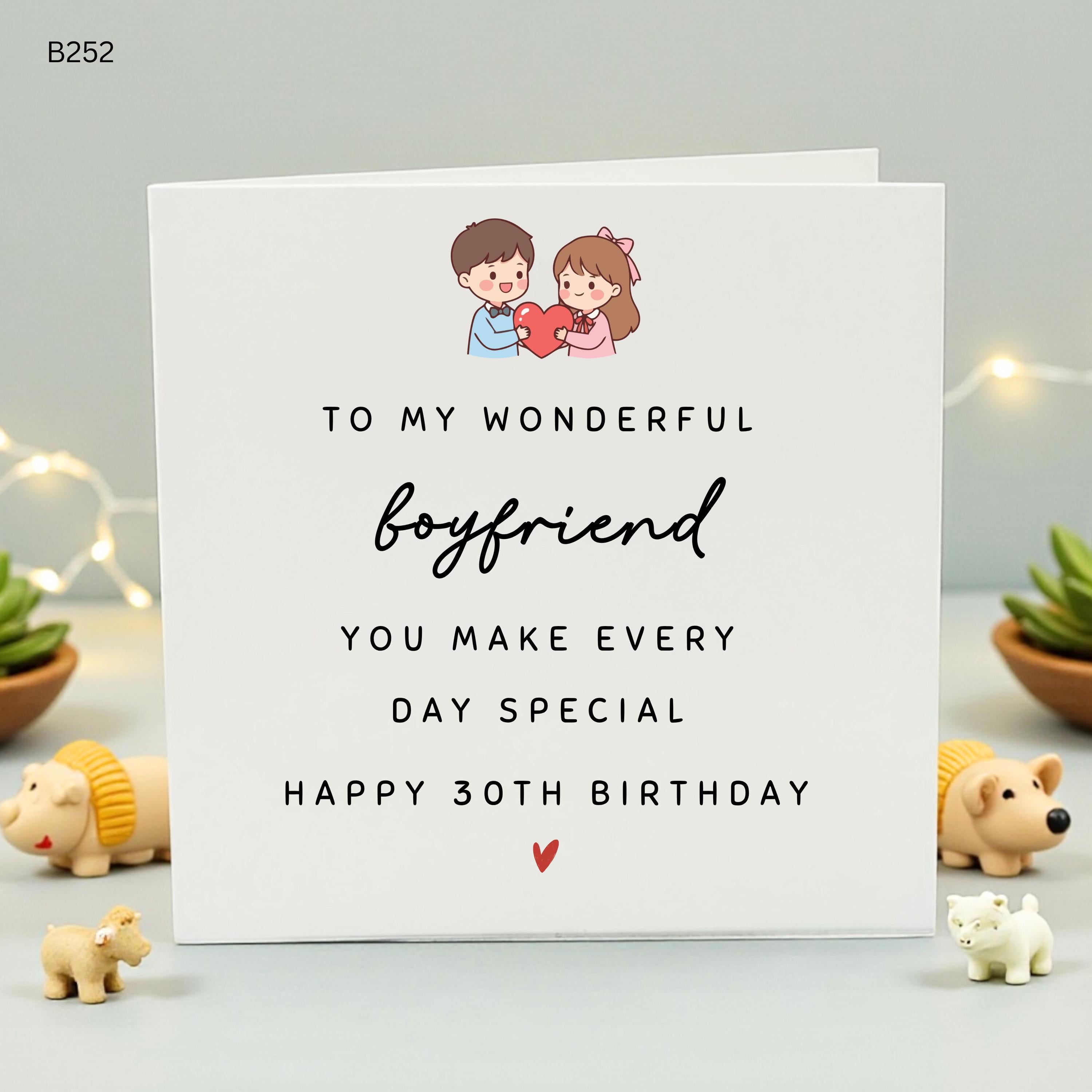 Happy 30th Birthday Card for Boyfriend, To My Wonderful Boyfriend 30th Birthday Gift, Cute Couple Illustration Card, Thirtieth Birthday Card