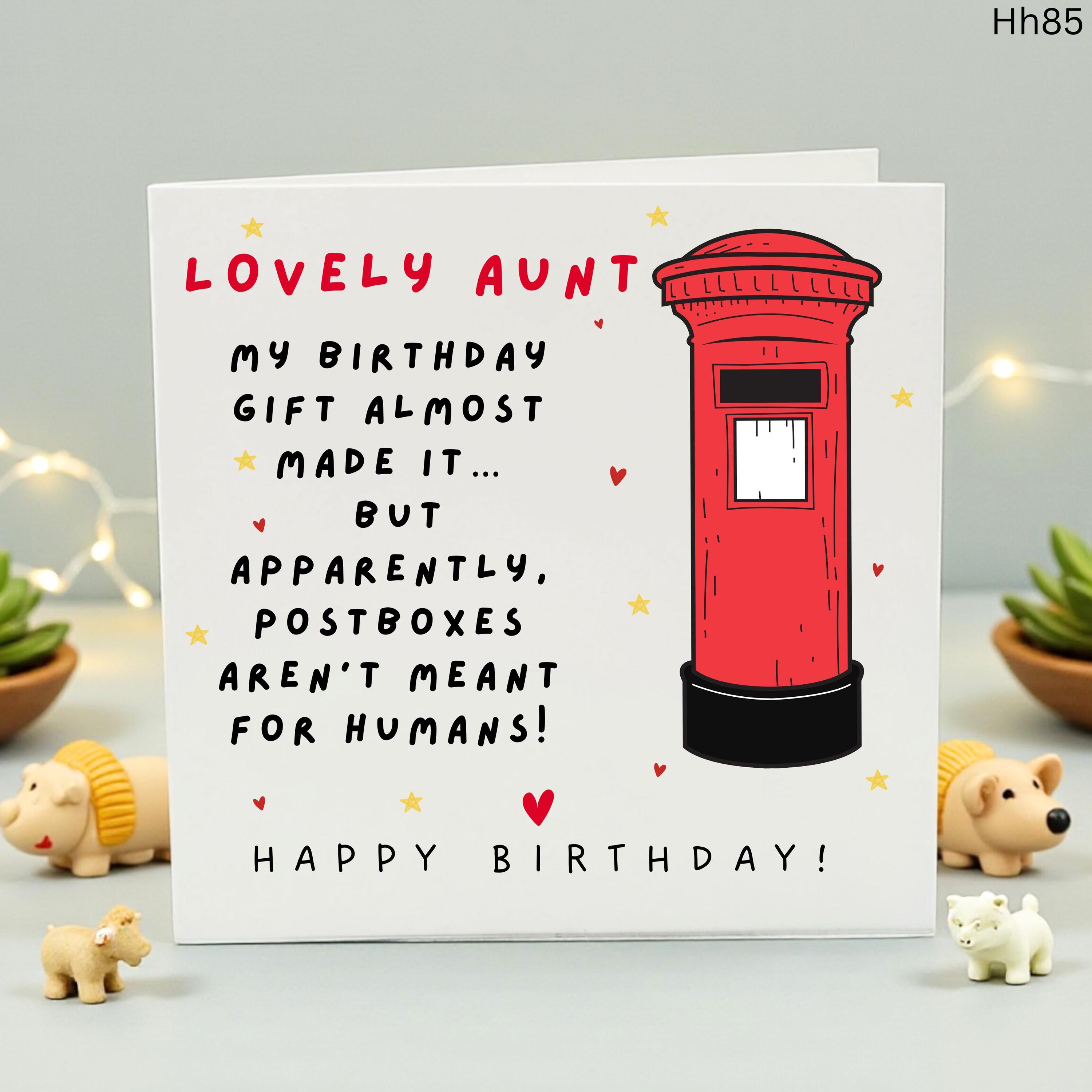 Funny Aunt Birthday Card, Lovely Auntie Birthday Gift, Sarcastic Card for Aunt, Humorous Postbox Card, Birthday Joke Card, Card from Niece