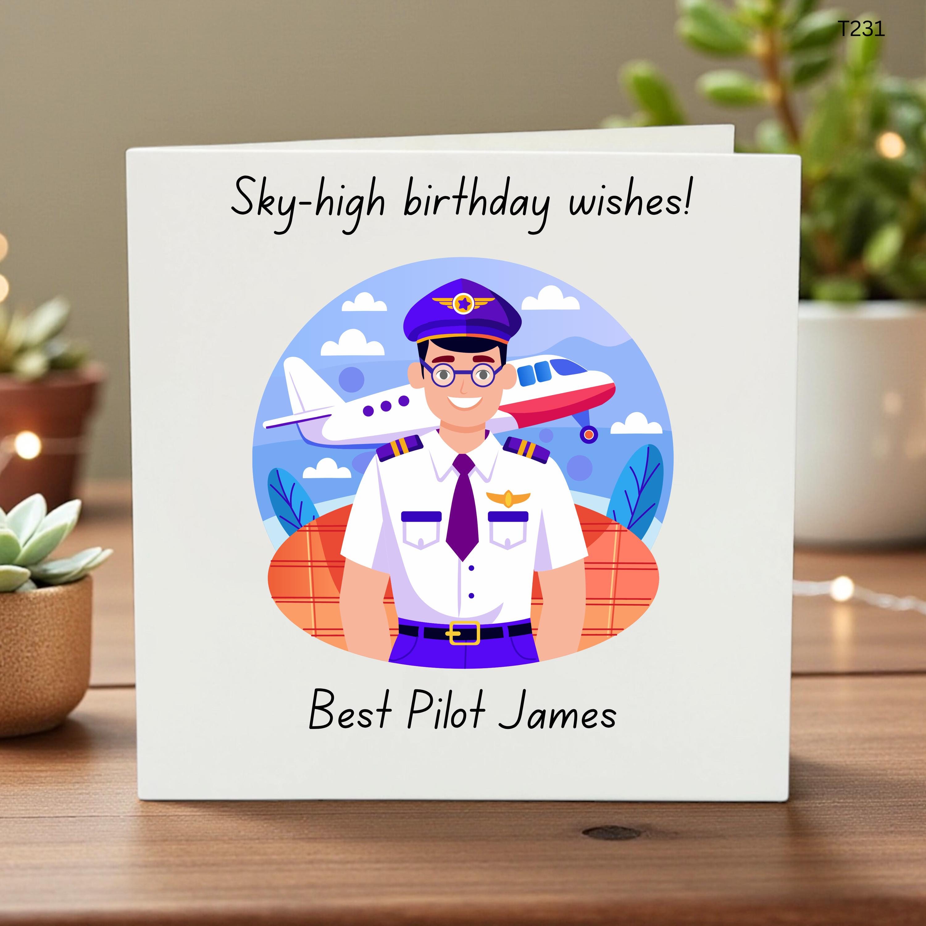 Personalised Pilot Birthday Card, Best Airline Pilot Ever Card, Aviation Birthday Gift, Custom Name Card for Pilot, 6x6
