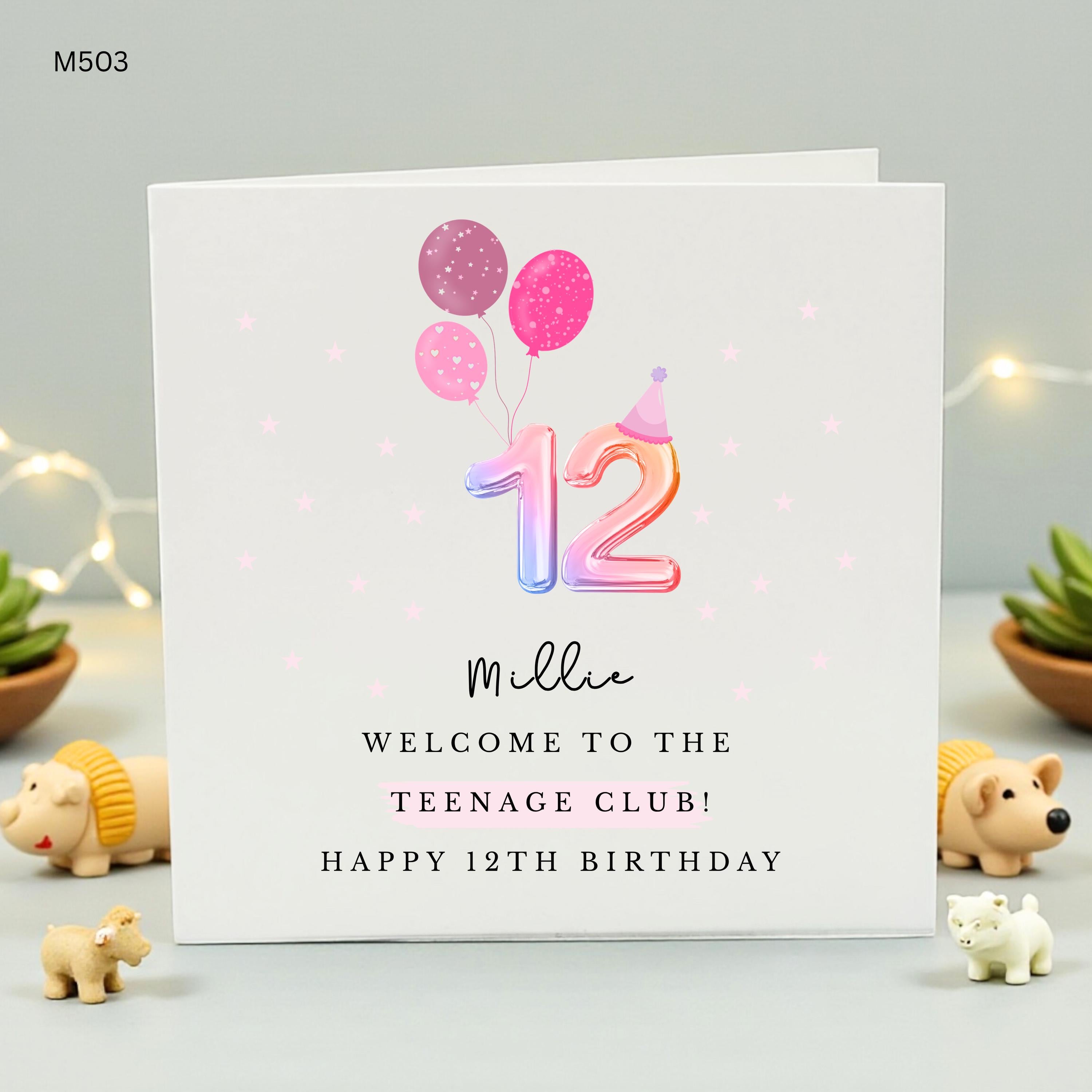 Personalized 12th Birthday Card for Girl, Official Teenager Club Custom Name 13th Birthday Card Tween Milestone Gift, Daughter Granddaughter