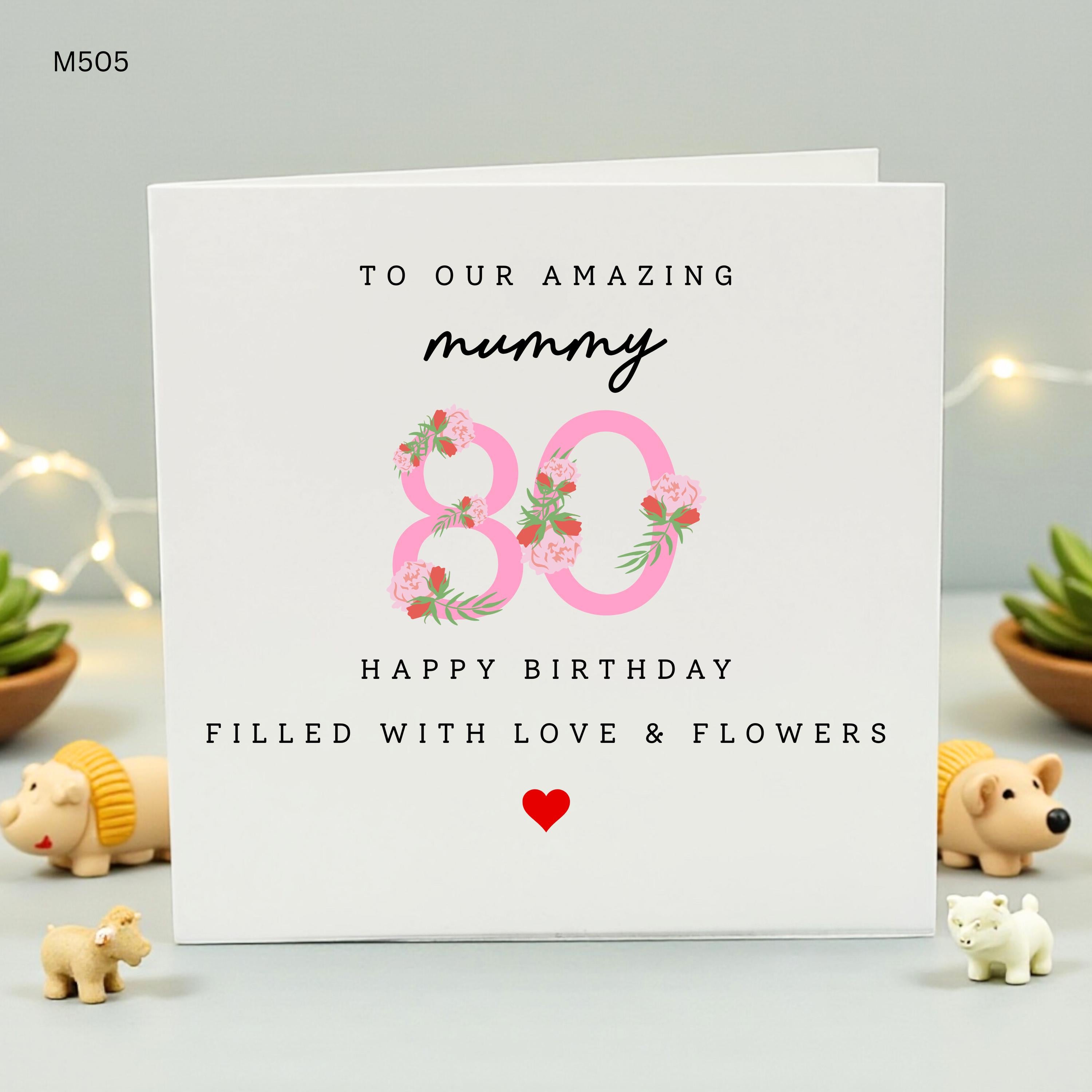 Personalized 80th Birthday Card for Mum, Floral Eightieth Birthday Gift for Her, Special Mummy Age 80 Card, Handmade Milestone Card for Mom