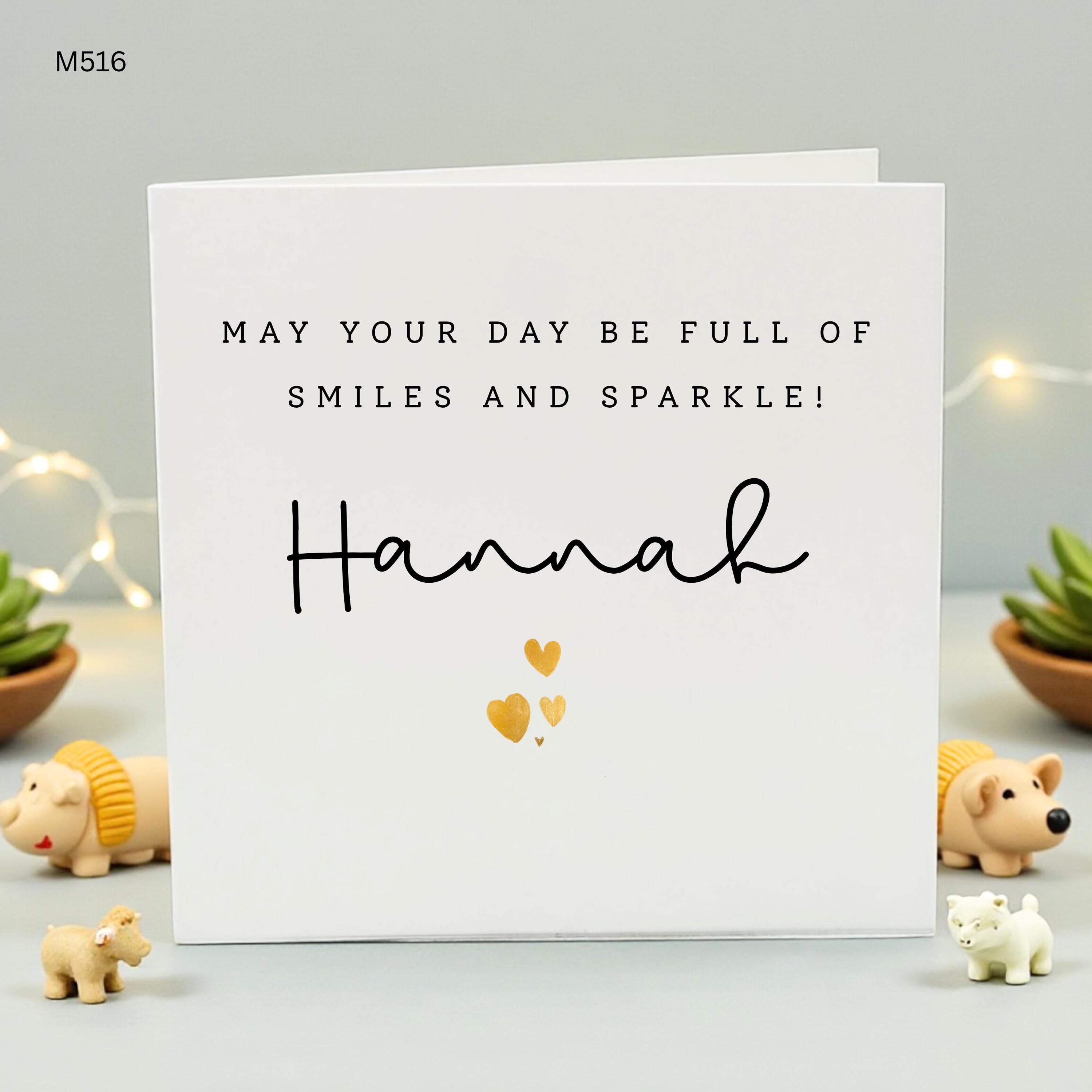 Personalized Birthday Card , Custom Name Card for Daughter or Niece, May Your Day Be Full of Smiles and Sparkle, Gold Hearts