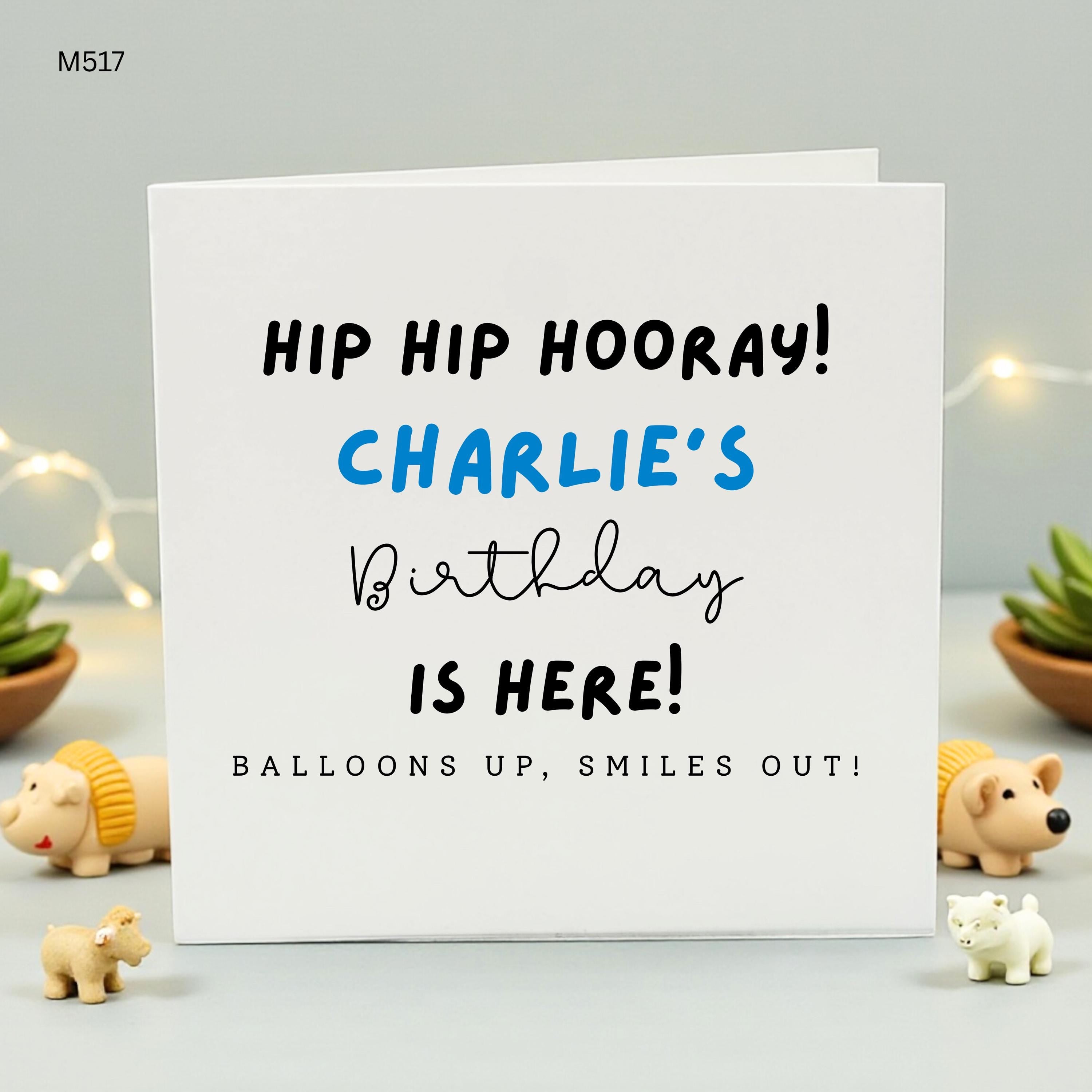 Personalized Birthday Card for Son or Grandson, Custom Name Birthday Card, Minimalist Hip Hip Hooray Birthday Card, Happy Birthday Card Men
