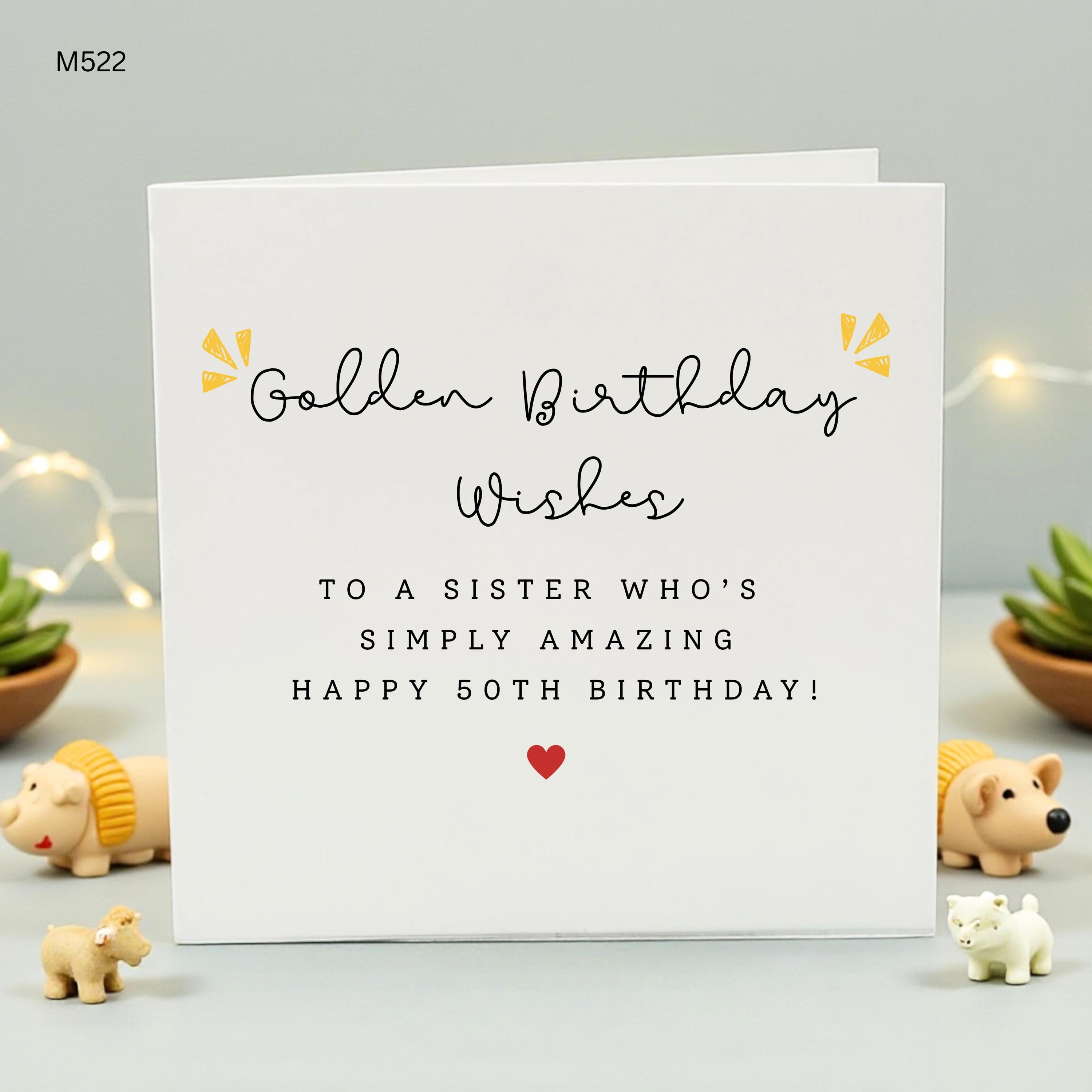 Personalized 50th Birthday Card for Sister, Golden Birthday Wishes Card, Happy 50th Birthday Sister, Fifty Milestone Birthday Gift for Her
