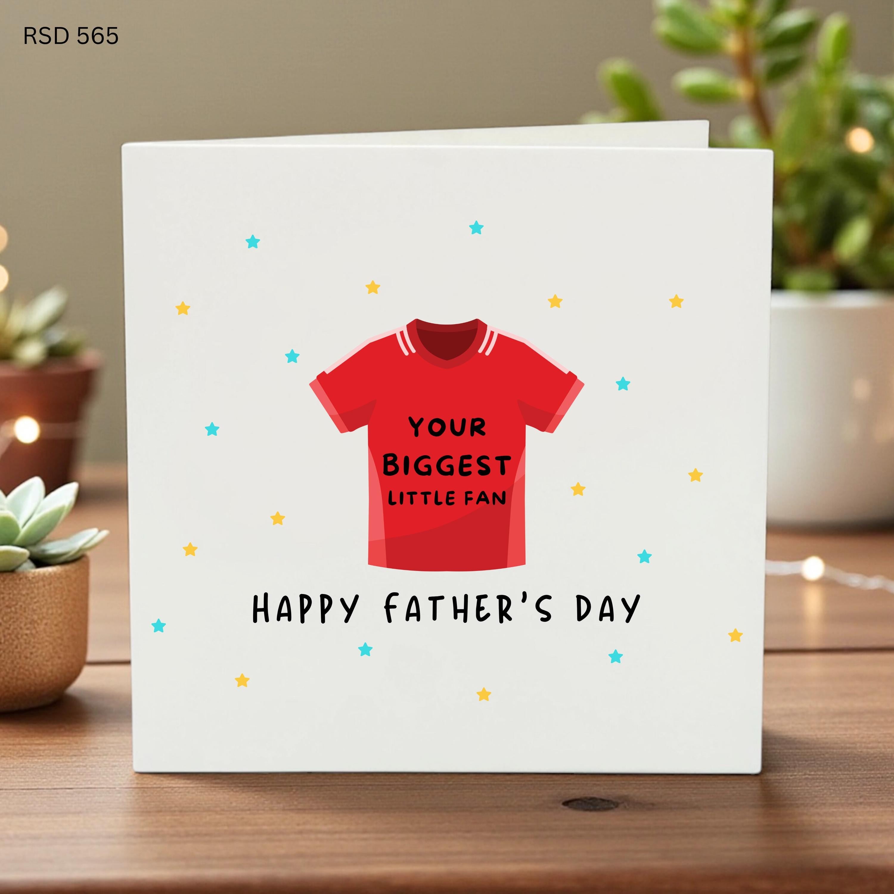Personalized Father’s Day Card for Kids, Your Biggest Little Fan, Custom Dad Gift, Cute Red Shirt Design, Stars Decoration Card