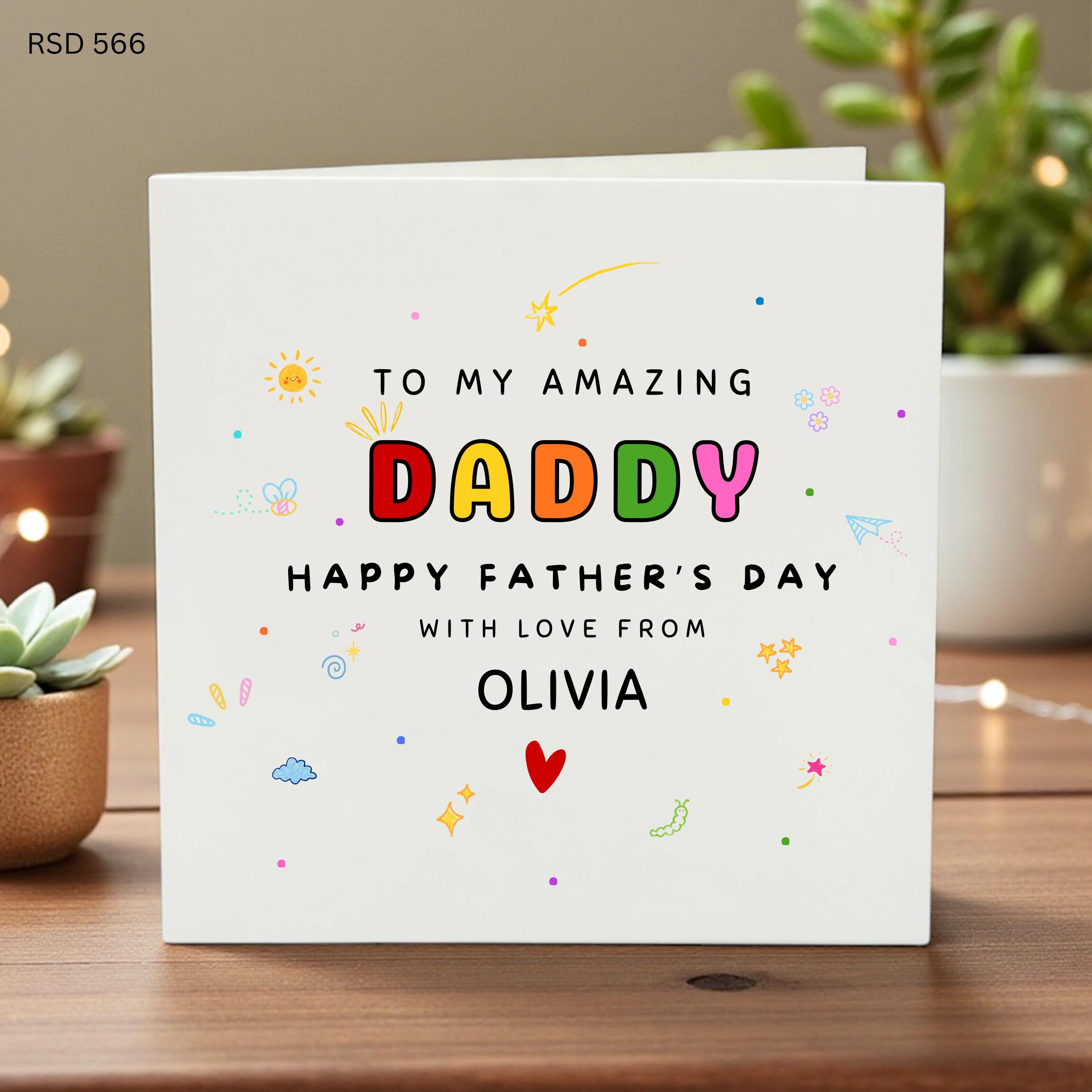 Personalized Father’s Day Card for Kids, To My Amazing Daddy, Custom Name Gift, Colorful Fun Design, Cute Illustrations Card