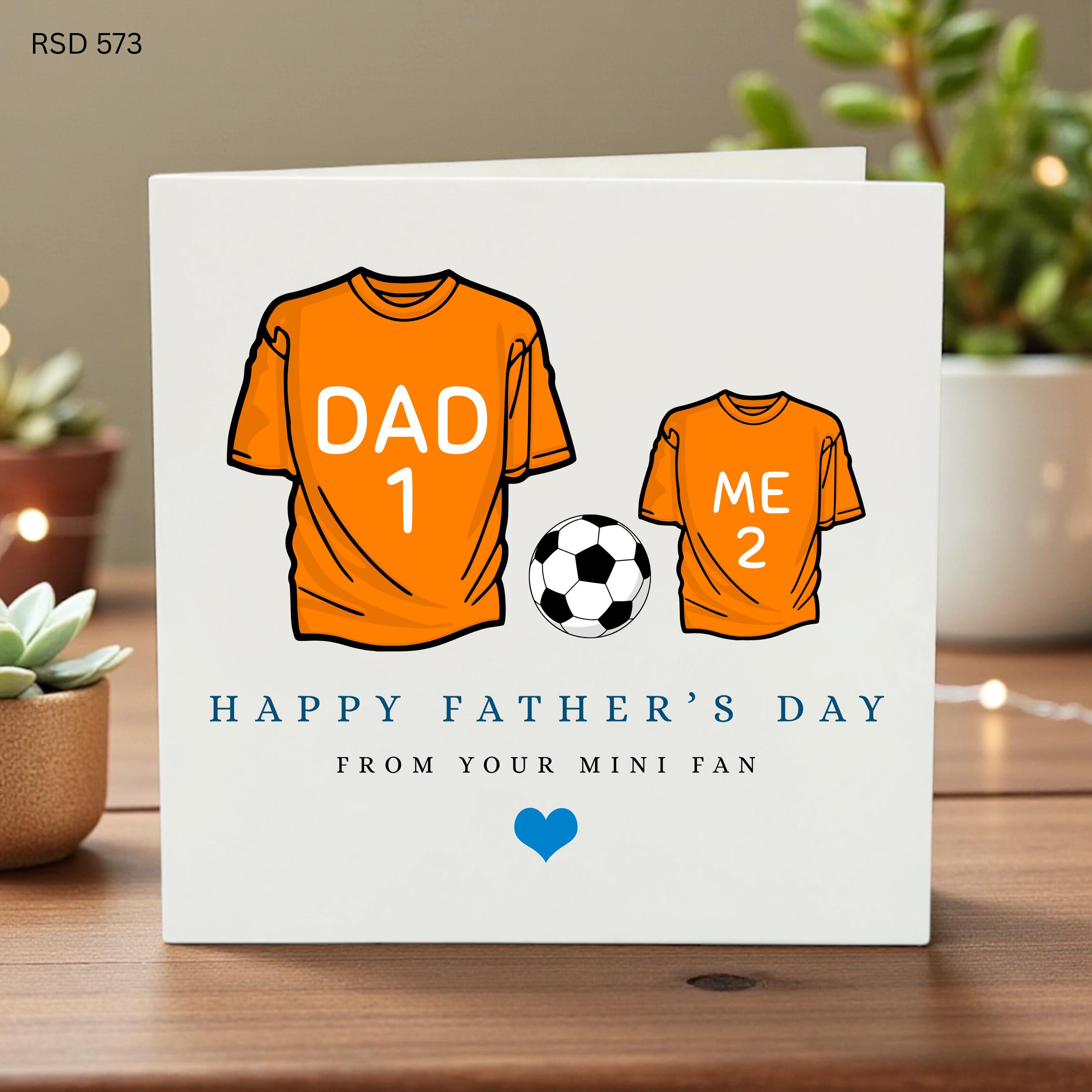 Personalized Father’s Day Card Dad and Me Soccer Shirt Gift from Mini Fan, Custom Kids Card, Fun Sports Dad Card for Football Lovers