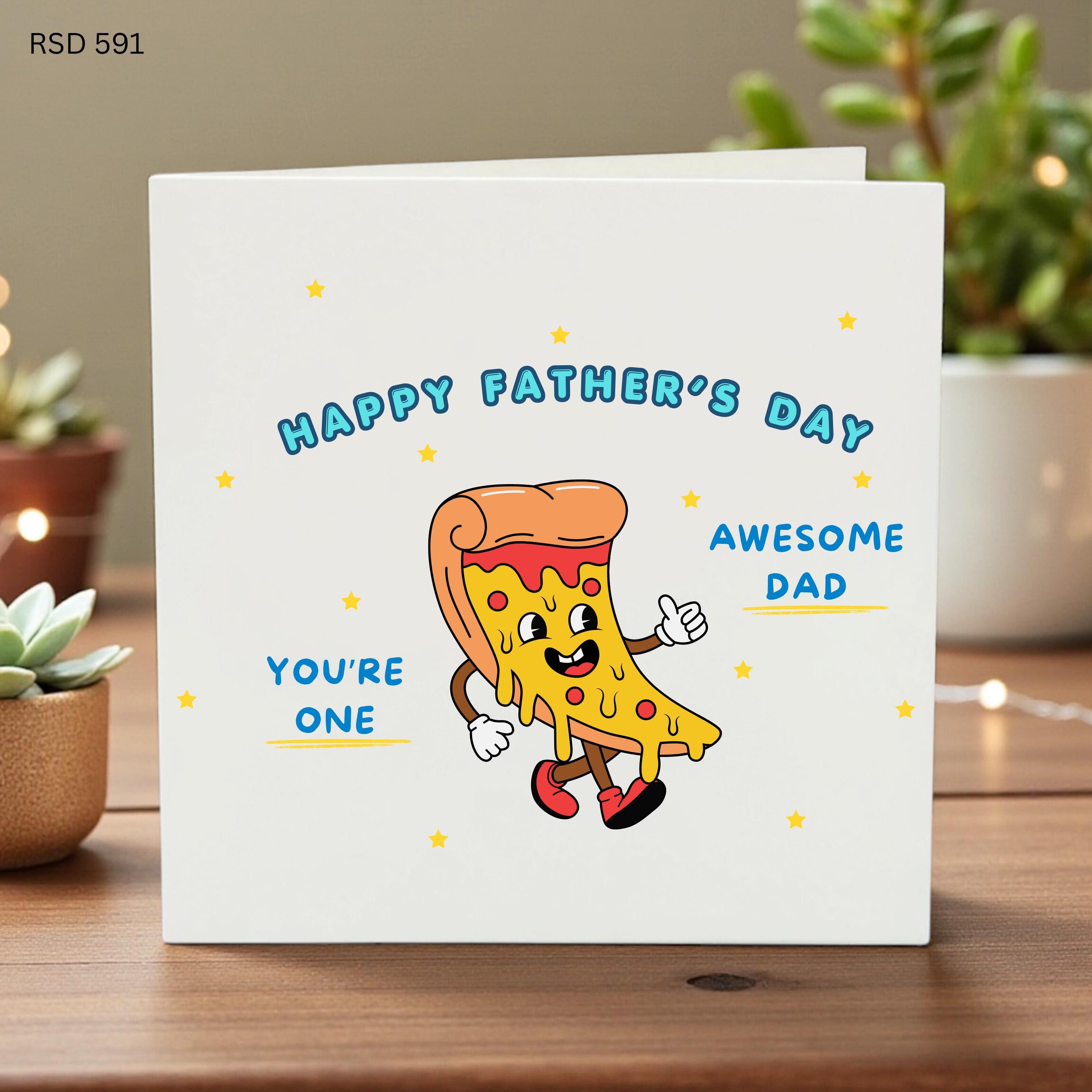 Funny Father’s Day Card, Awesome Pizza Dad, Personalized Kids Gift, Humorous Dad Card, Cute Cartoon Slice Design, Unique Gift