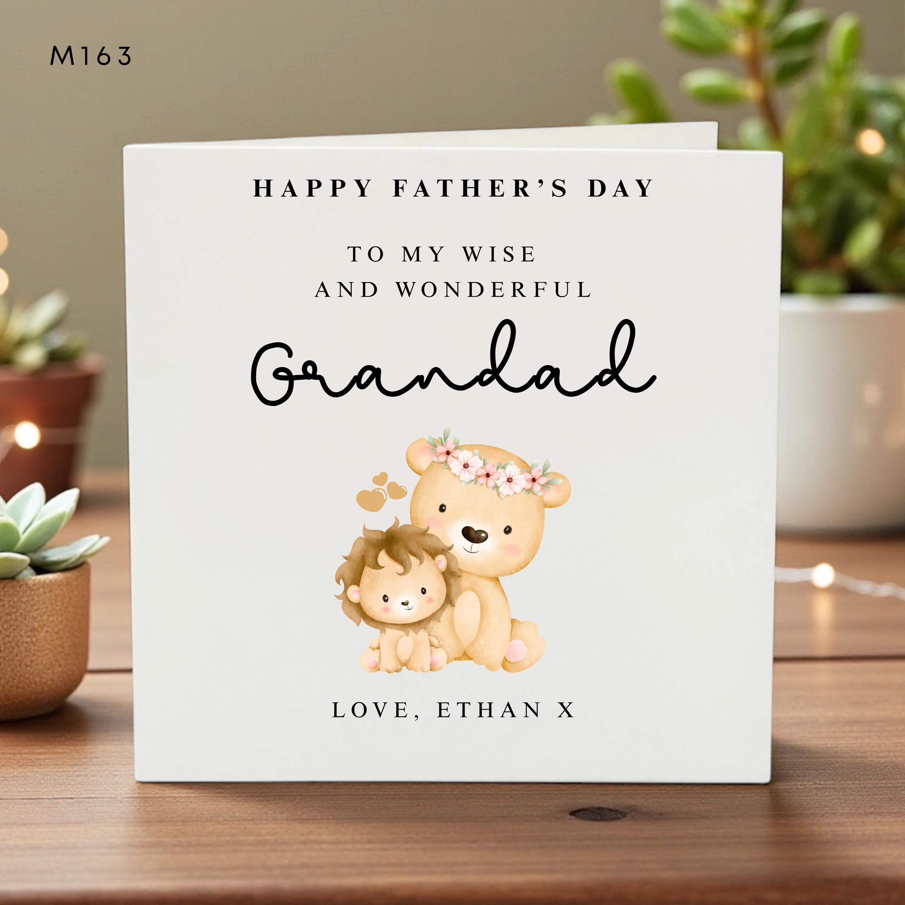 Personalized Father’s Day Card for Grandad, Cute Teddy Bear Design, From Kids, Love Message, Your Little Cub, Family Gift