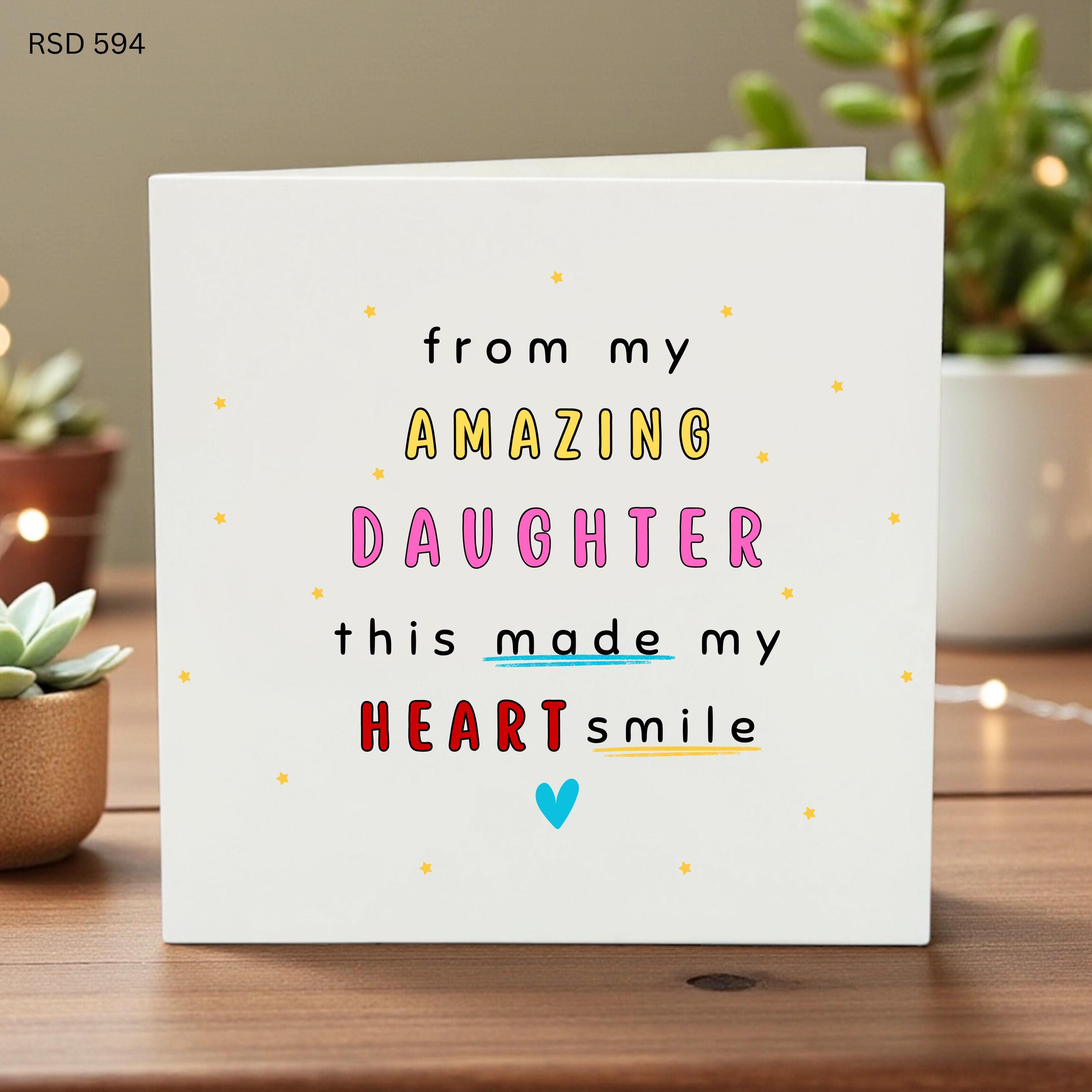 From My Amazing Daughter Card, Cute Heart Greeting for Dad, Birthday, Father’s Day, Special Occasion, Fun Colorful Typography Design