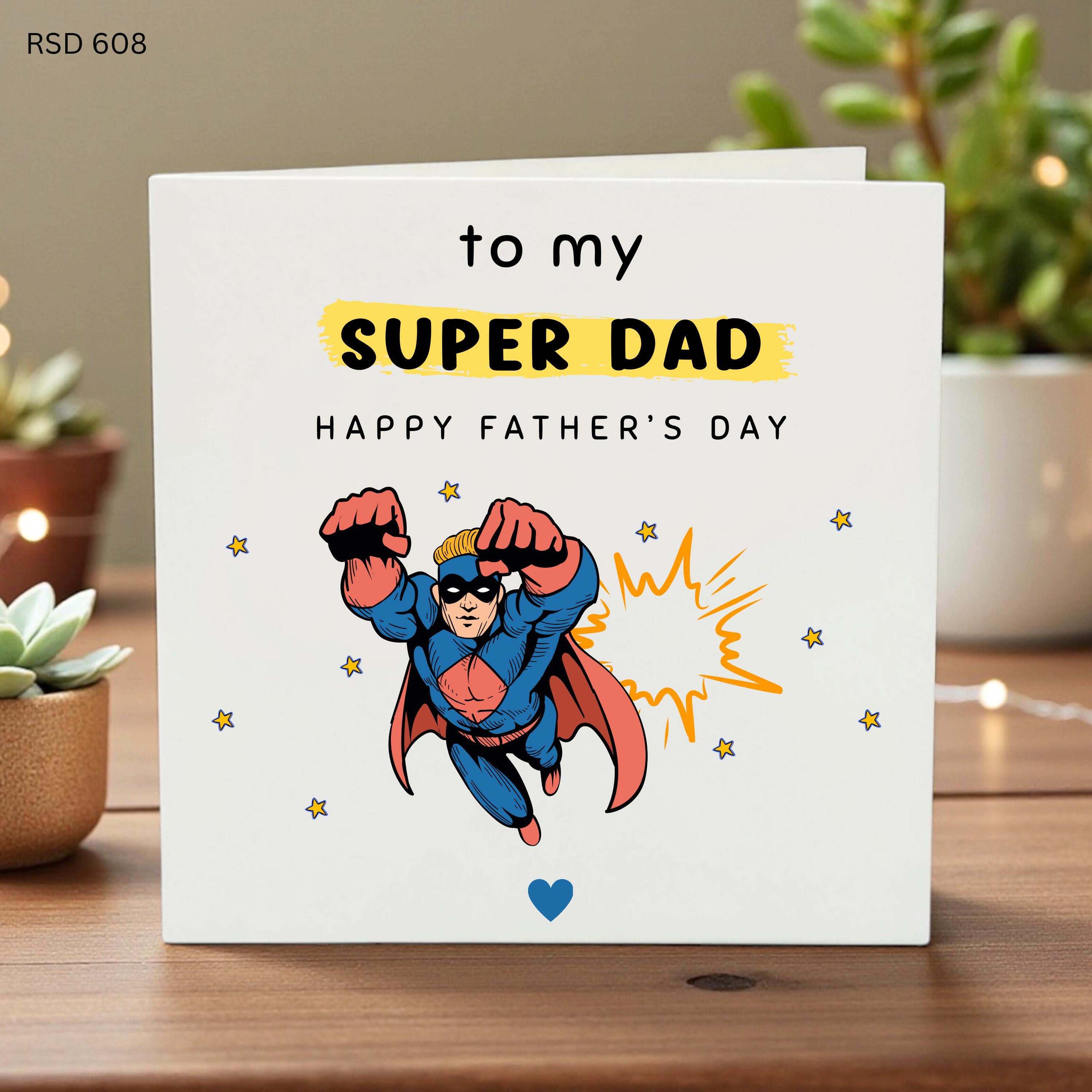 Father’s Day Card for Super Dad, Funny Cartoon Hero Design, Love You Greeting Card, Hand-Drawn Comic Style, Birthday or Father Day