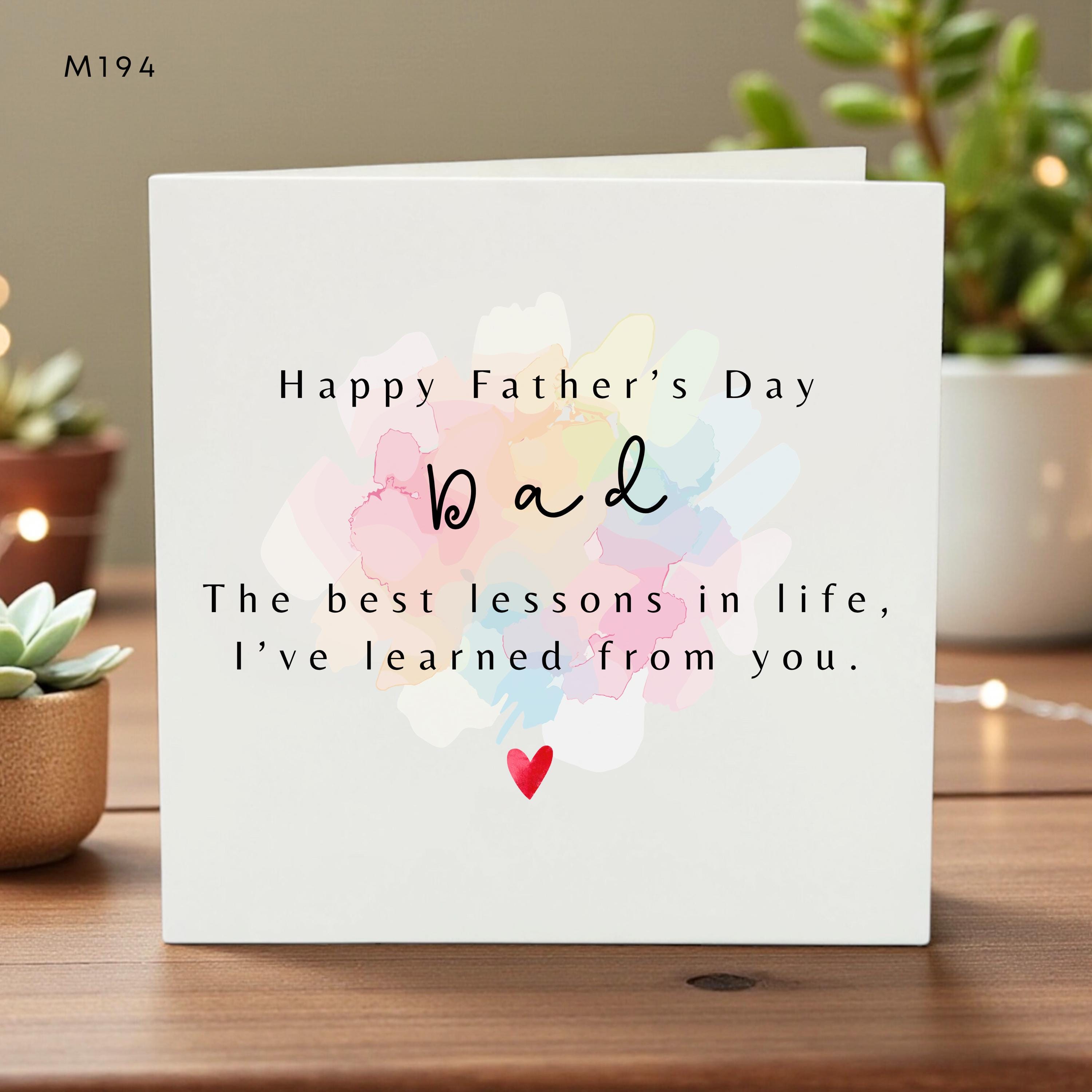 Personalized Fathers Day Card for Dad, Watercolor Heart Design, Custom Kids Names, Love Always, Handwritten Message, Dad Gift