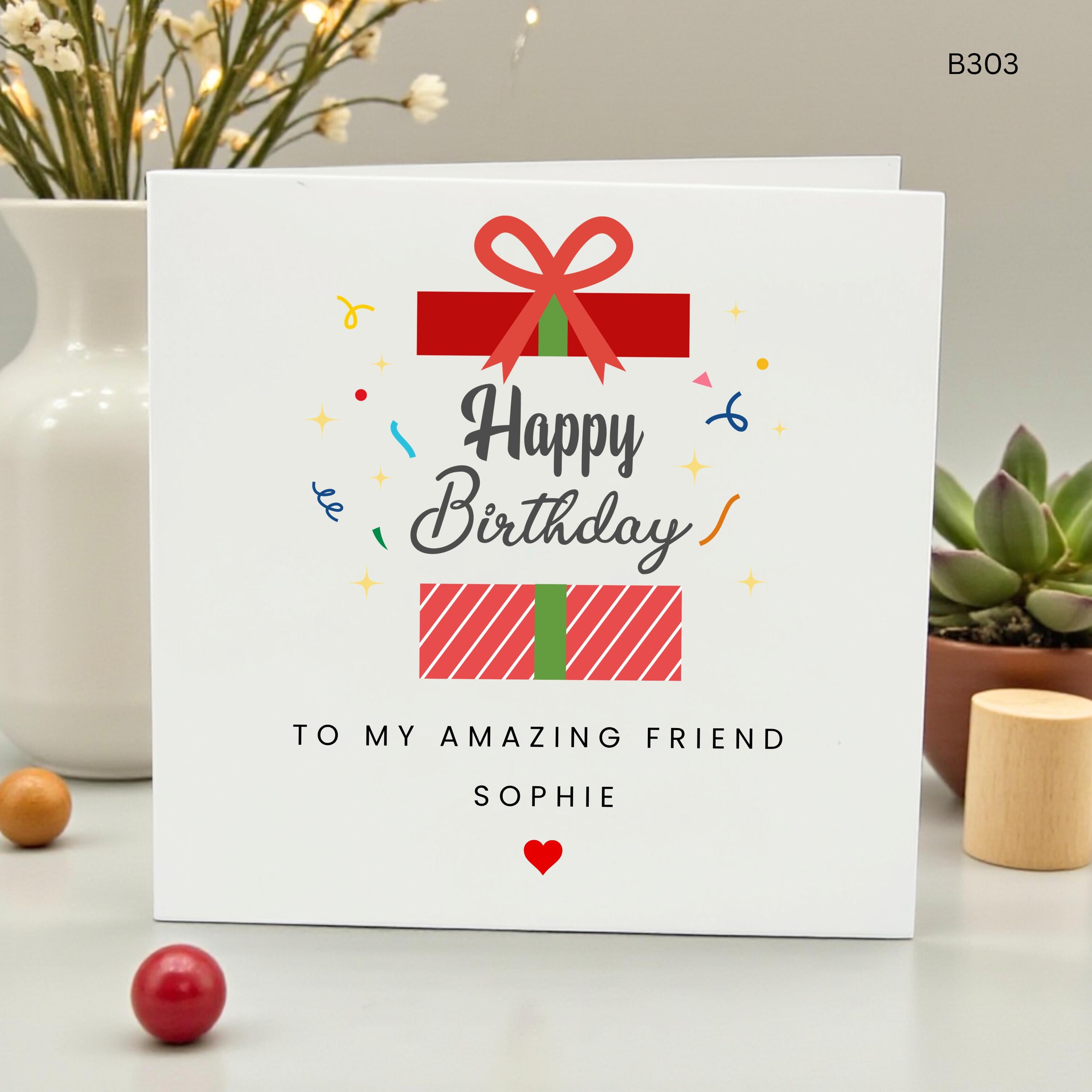 Personalized Birthday Card for Best Friend, Custom Name Sophie Birthday Card, Amazing Friend Greeting Card, Cute Birthday Gift for Her, Red