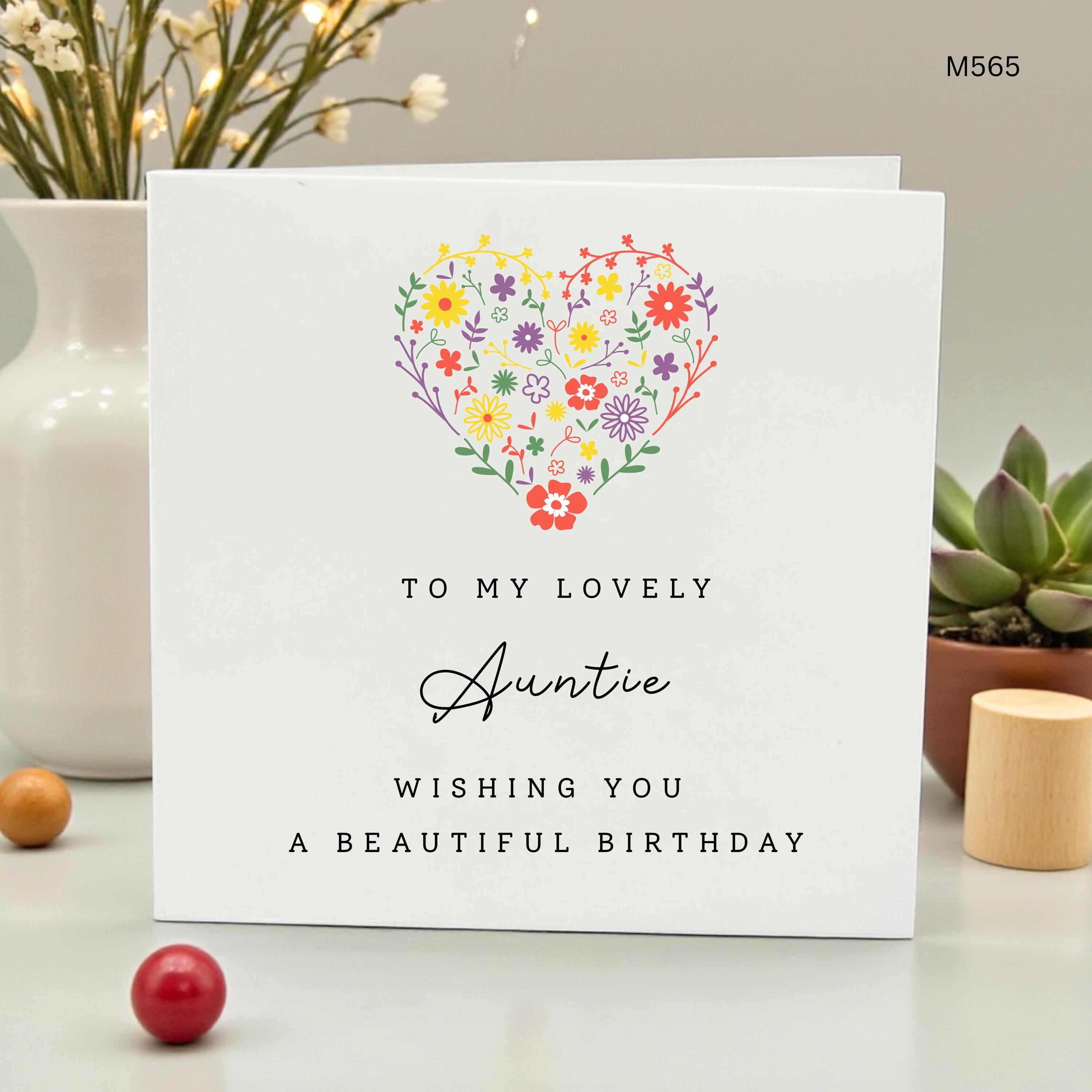 Personalized Auntie Birthday Card, To My Lovely Auntie, Floral Heart Birthday Gift for Her, Special Aunt Card, Botanical Flower Card, Custom