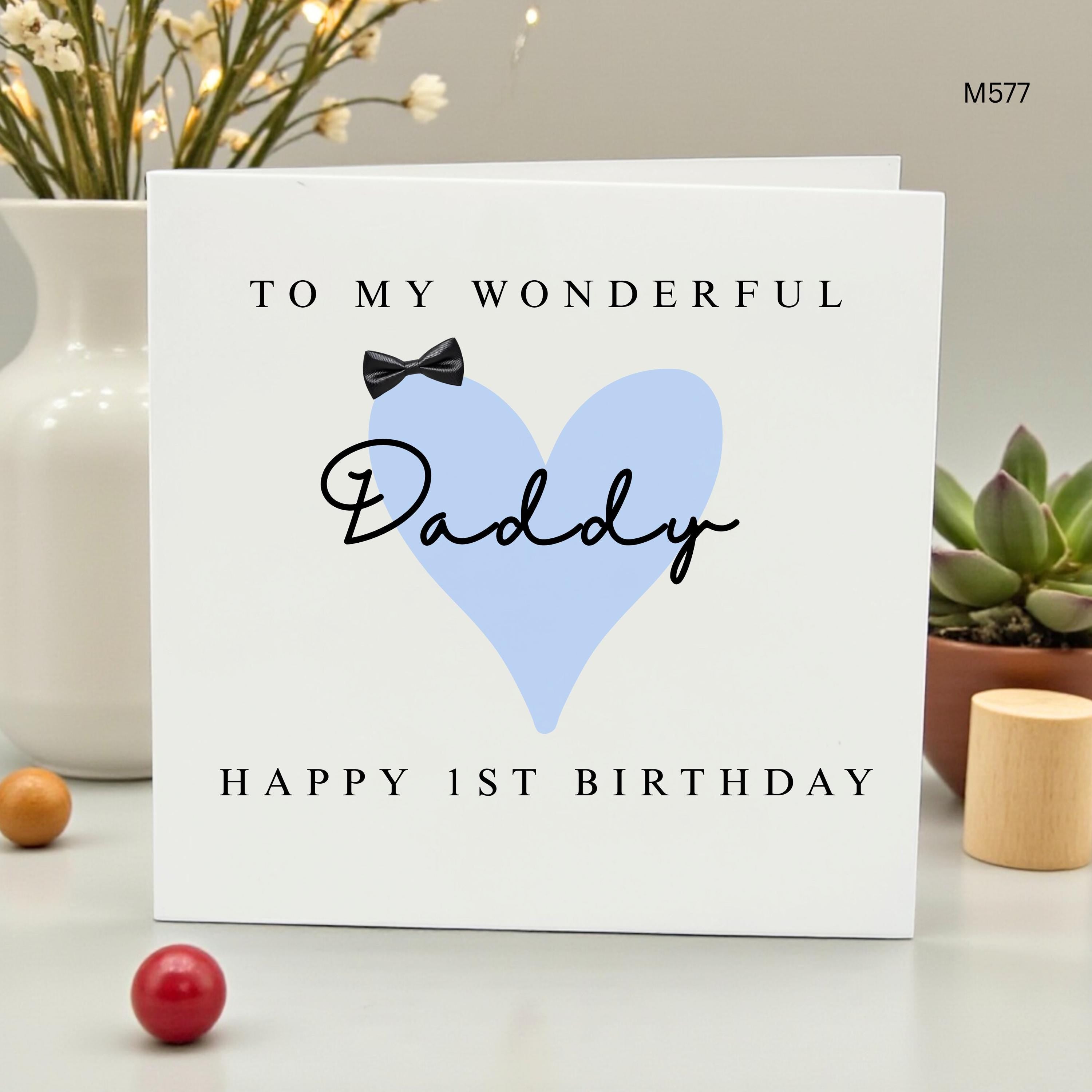 Personalized 1st Birthday Card for Daddy, To My Wonderful Daddy First Birthday Card, New Dad Birthday Gift, Blue Heart Bow Tie Card