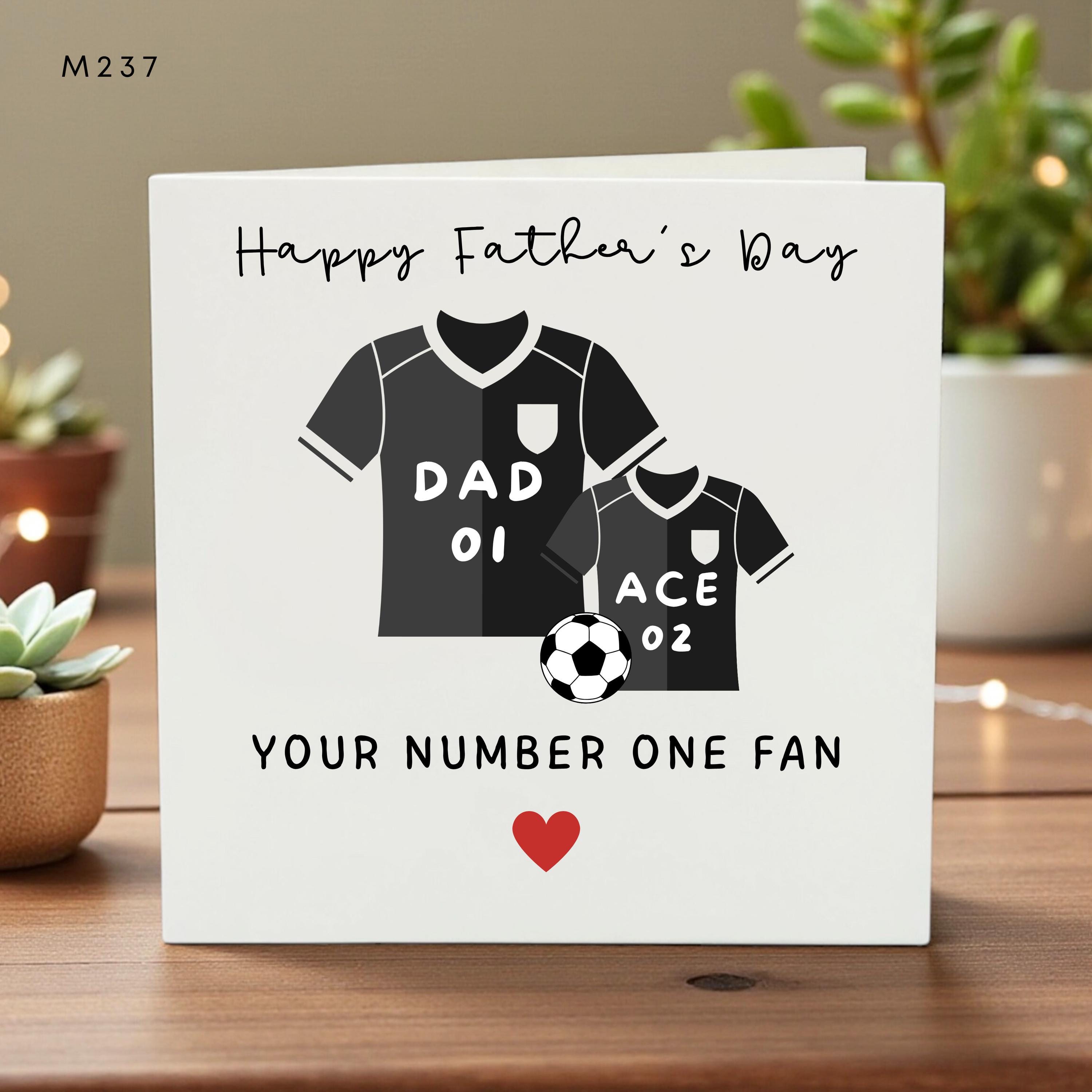 Personalized Fathers Day Card Soccer Dad Your Number One Fan Football Gift Custom Kids Jersey Love Card for Dad Dad Card