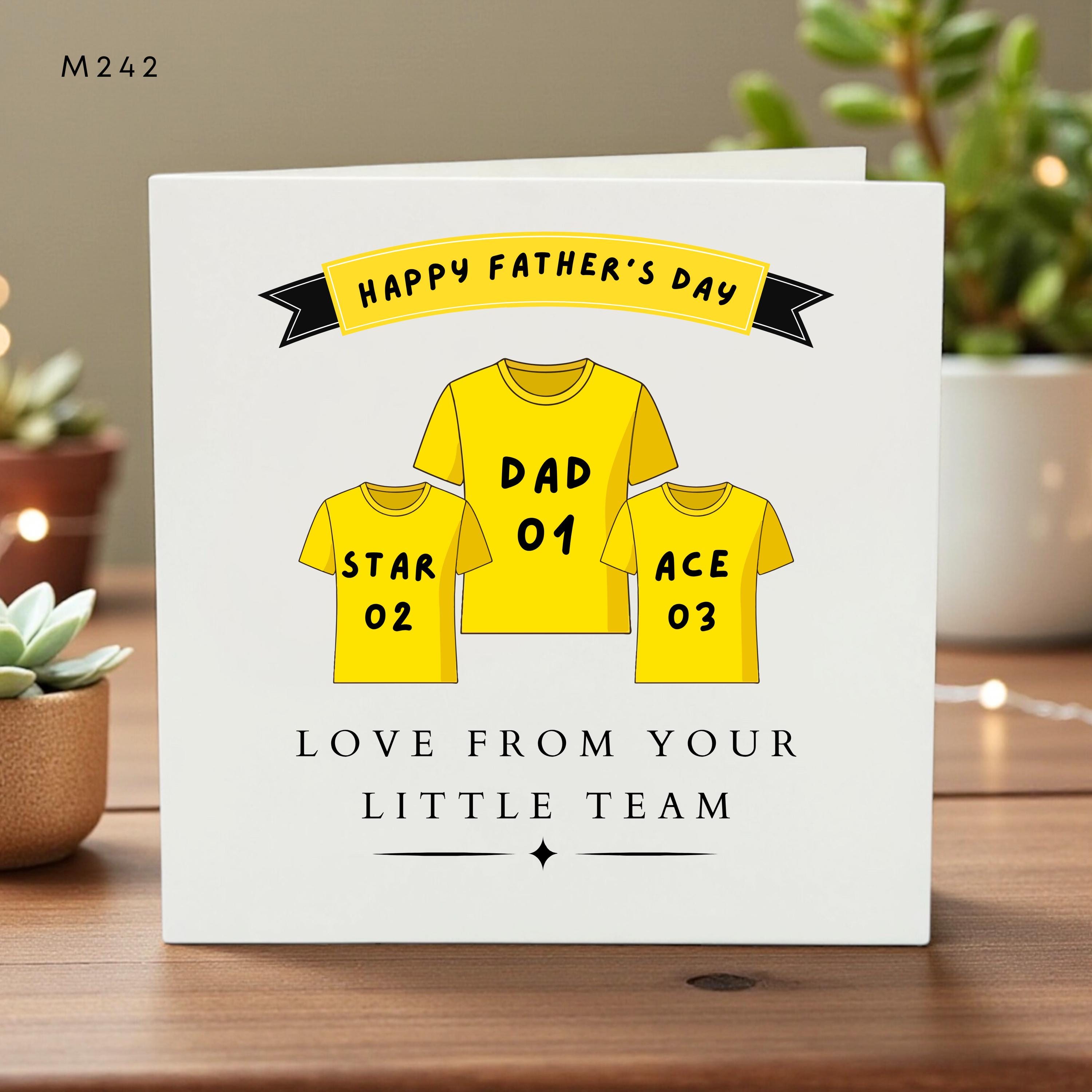 Personalized Happy Father’s Day Card for Dad with Little Team, Matching T-Shirt Gift Idea, From Kids, Funny & Cute Dad Card