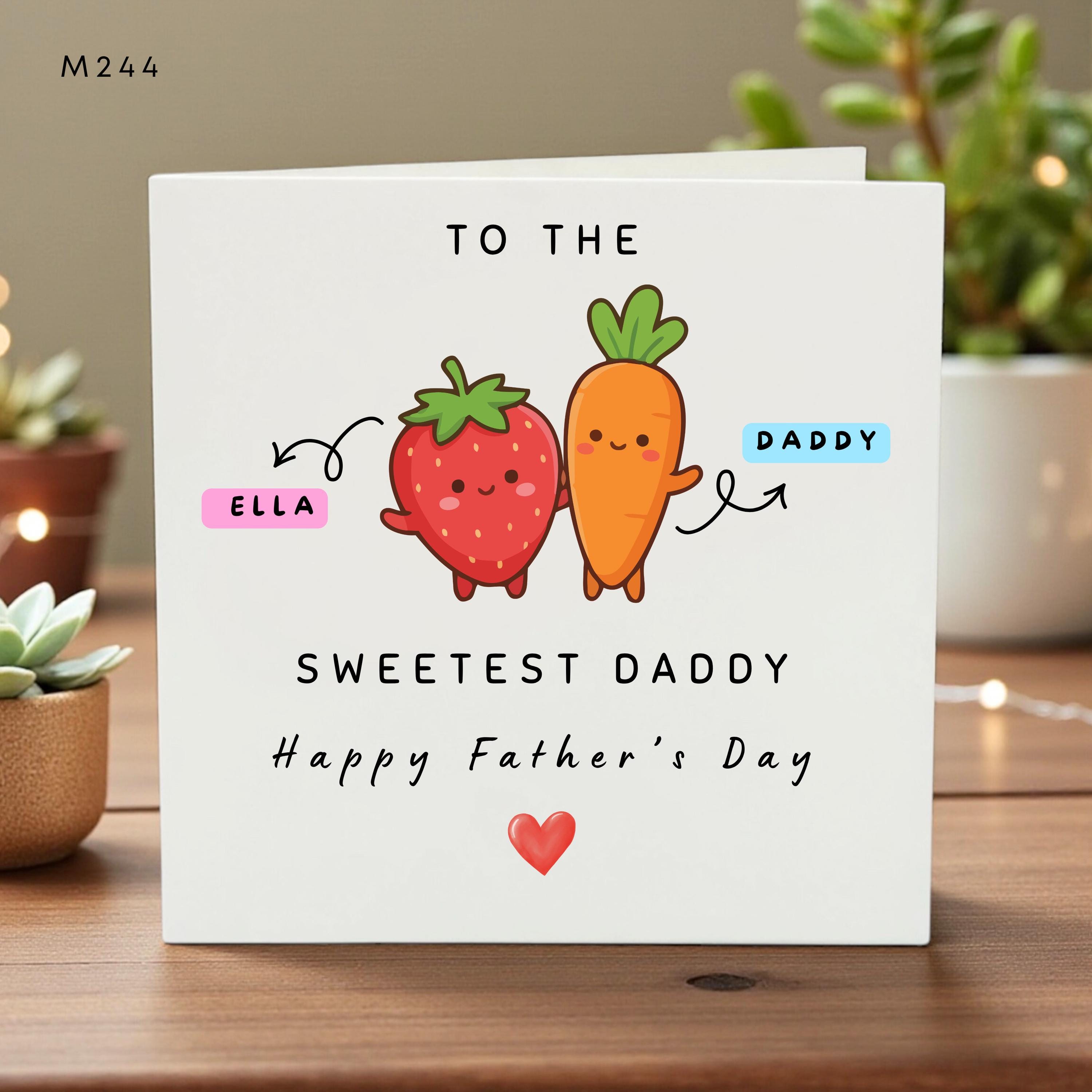 Sweetest Daddy Card, Personalized Father’s Day Greeting, Cute Fruit Cartoon Design, Kids Love Dad, Fun Illustrated Gift Card
