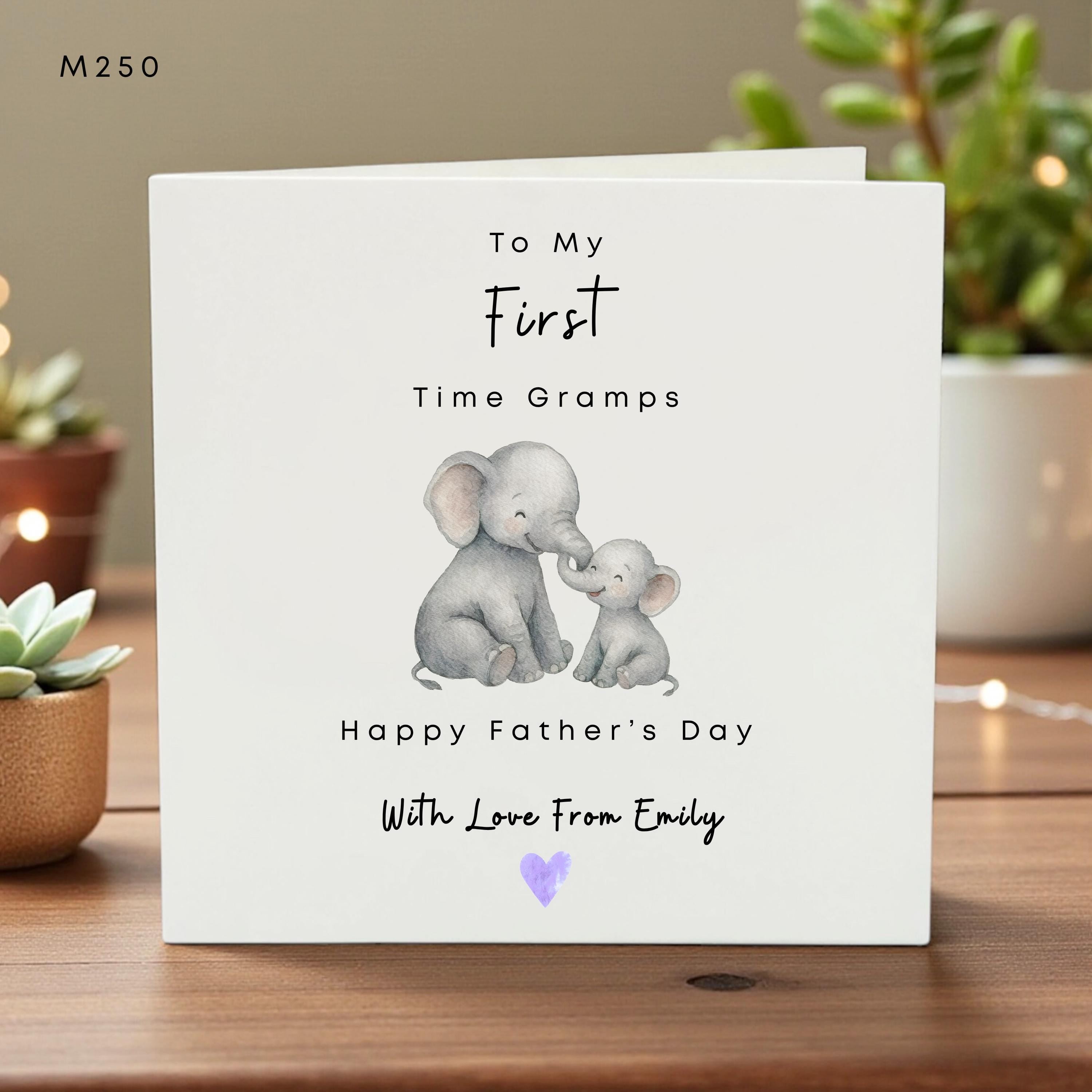 Personalized First Father’s Day Card for Gramps, Cute Elephant Design, Kids Gift, Custom Name Card, Heartfelt Card from Grandchild
