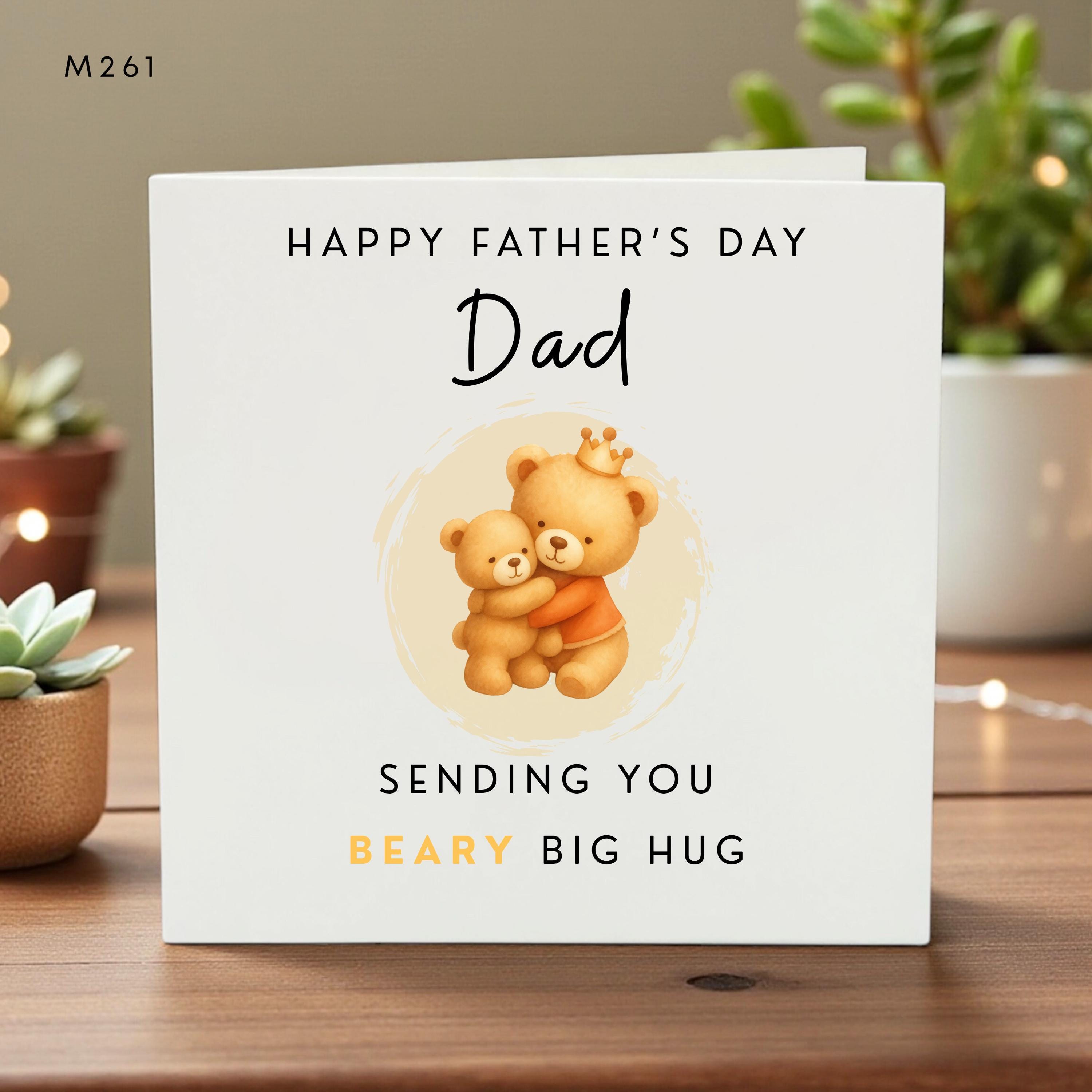 Personalized Father's Day Card, Cute Bear Hug Design, Dad Card for Kids, Family Love Greeting, Custom Message Option, Gift Idea