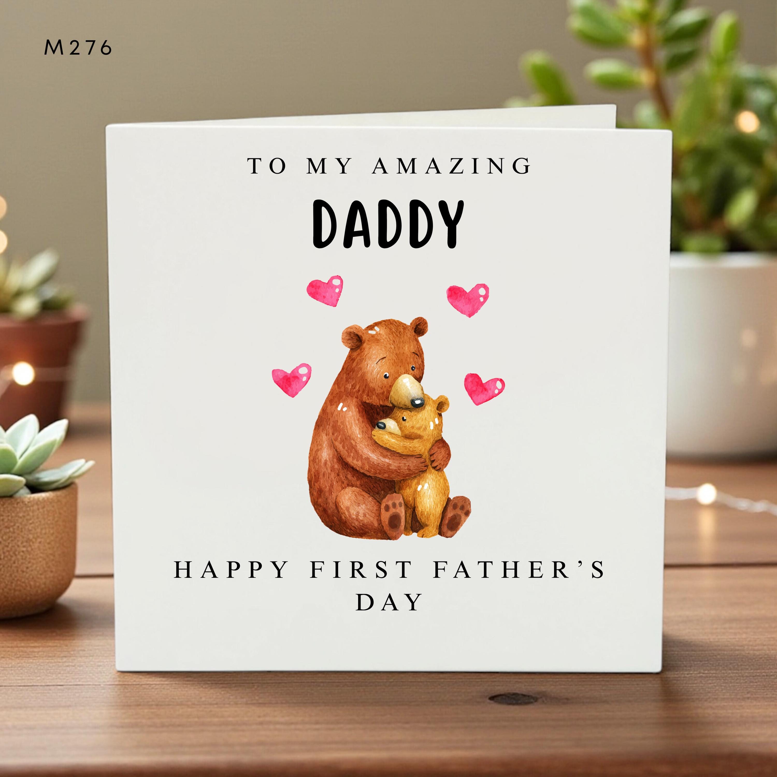 Happy First Father’s Day Card, Cute Bear Hug Design, Baby’s First Dad Greeting, New Dad Gift, Personalized Father Card