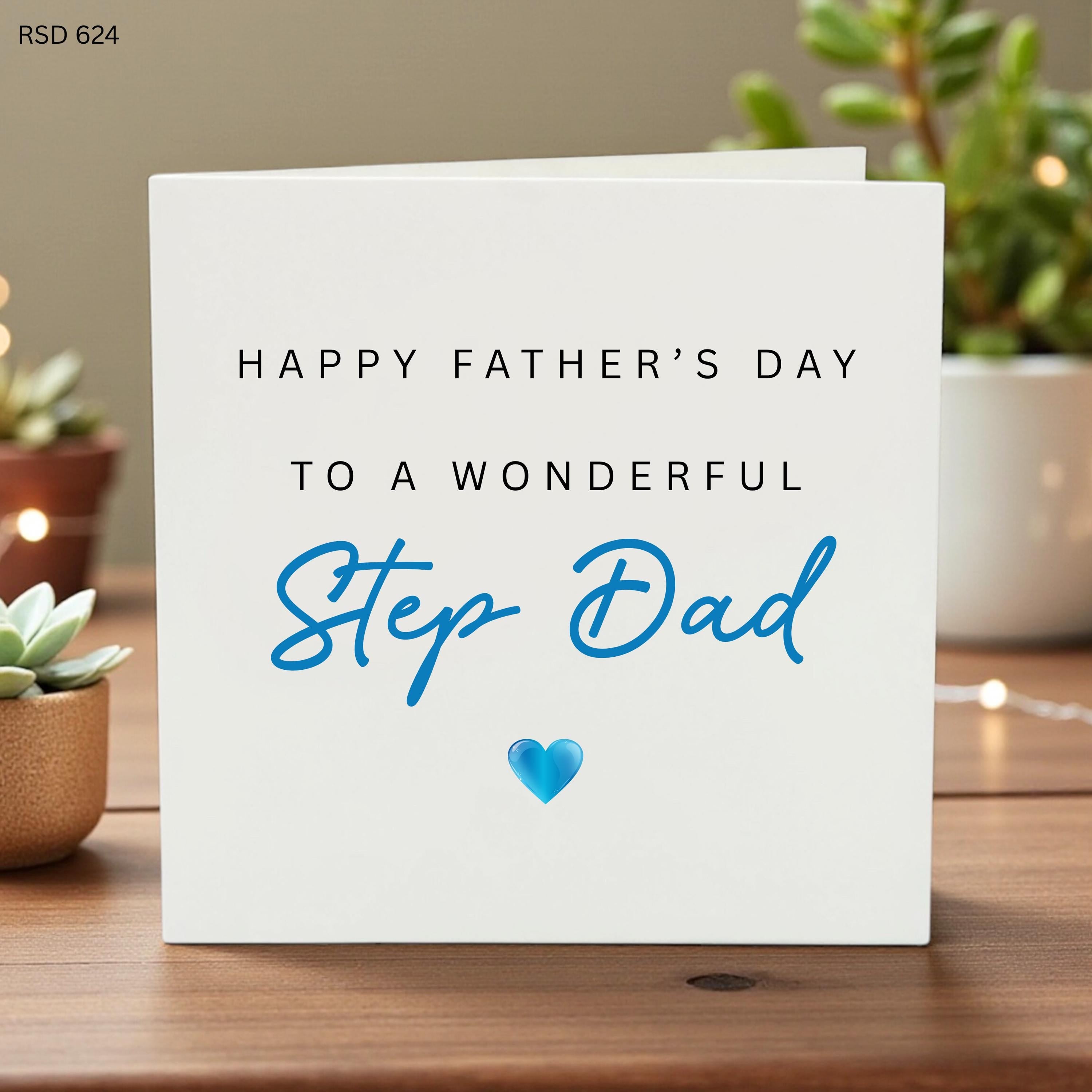 Personalized Father’s Day Card for Step Dad, Custom Name Card, Blue Heart Design, Dad Greeting Card, Stepdad Appreciation Gift