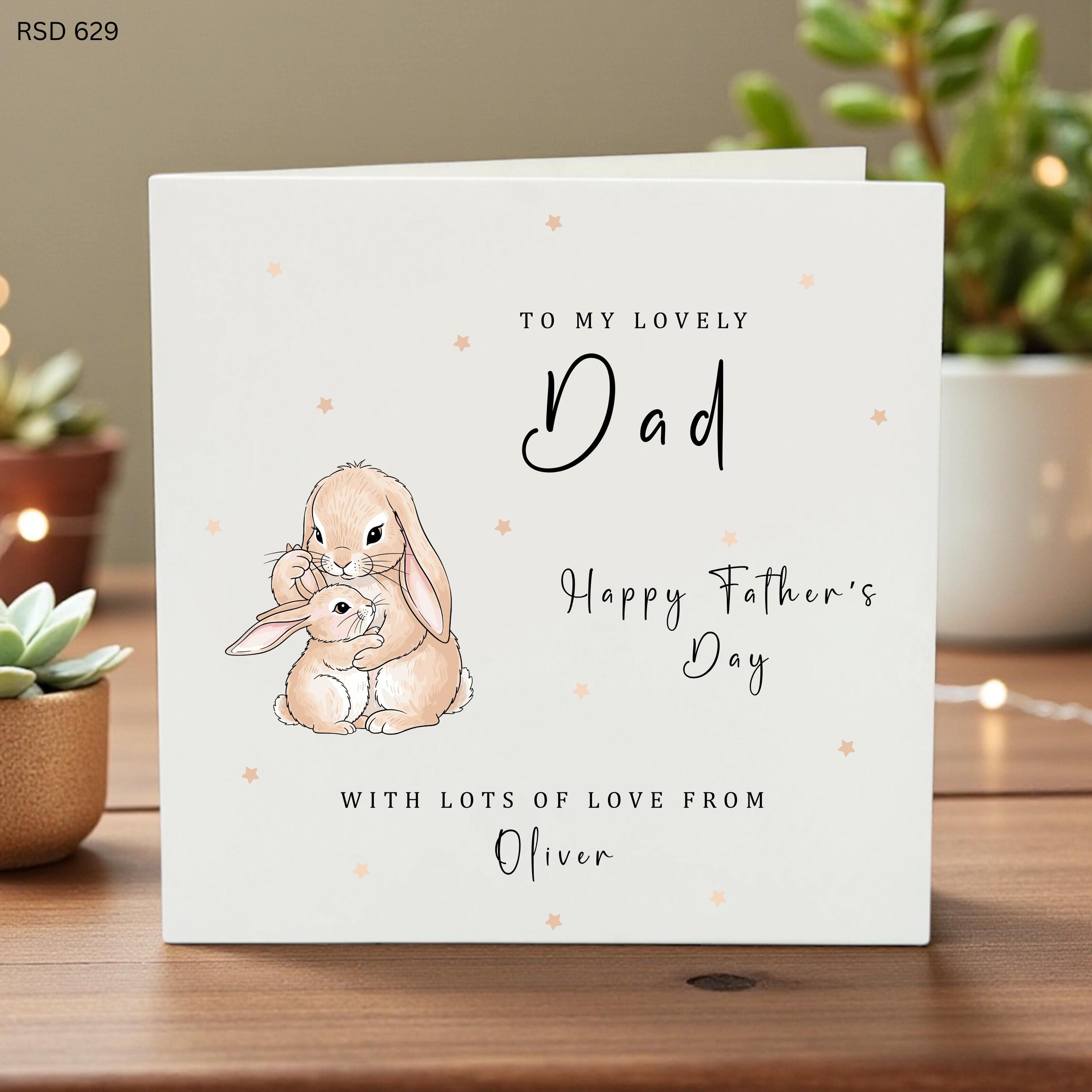 Personalized Father's Day Card Bunny Dad Cute Kids Love Card Custom Name Gift from Child for Dad Papa Birthday Card Animal Theme