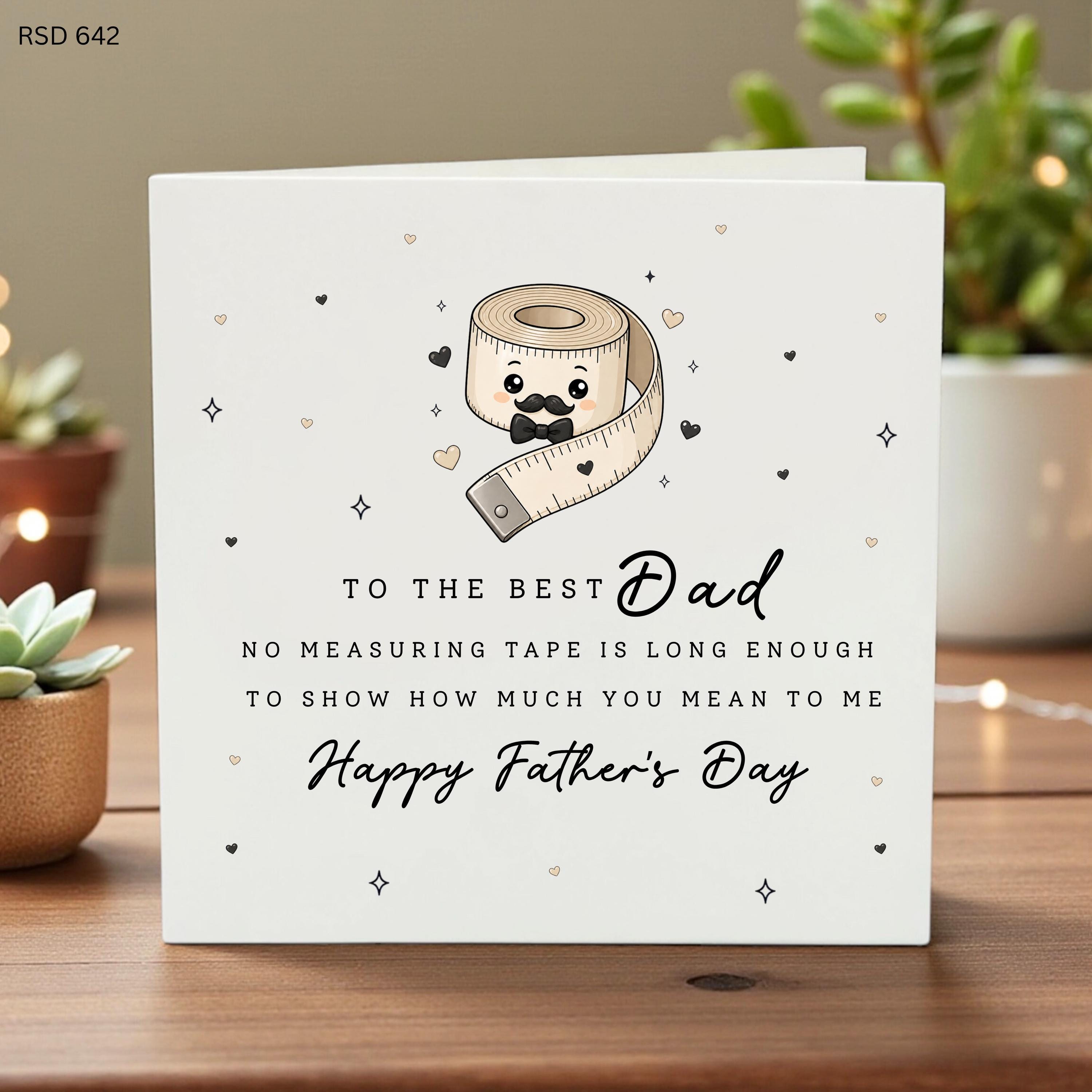 Funny Fathers Day Card for Dad, No Measuring Tape Can Show Love, Cute Mustache Tape Illustration, Personalized Kids Greeting Card