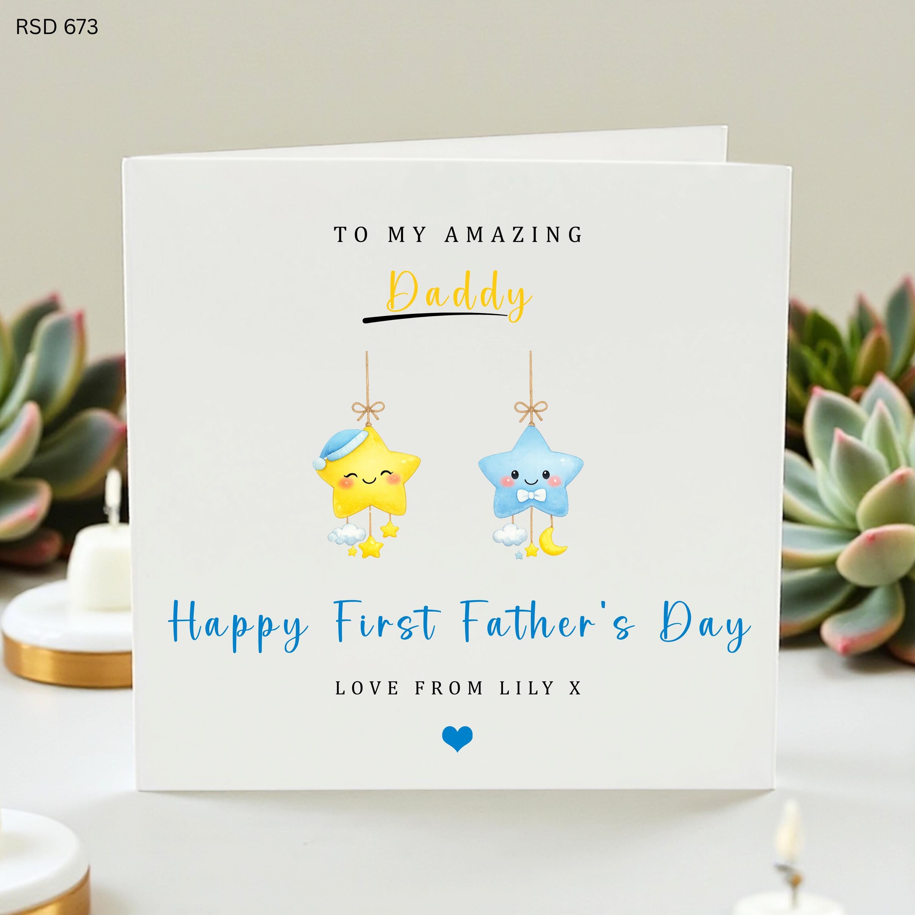 Happy First Father’s Day Card for Daddy, Cute Star Characters Design, Personalized Baby Keepsake, New Dad Gift, Nursery Card